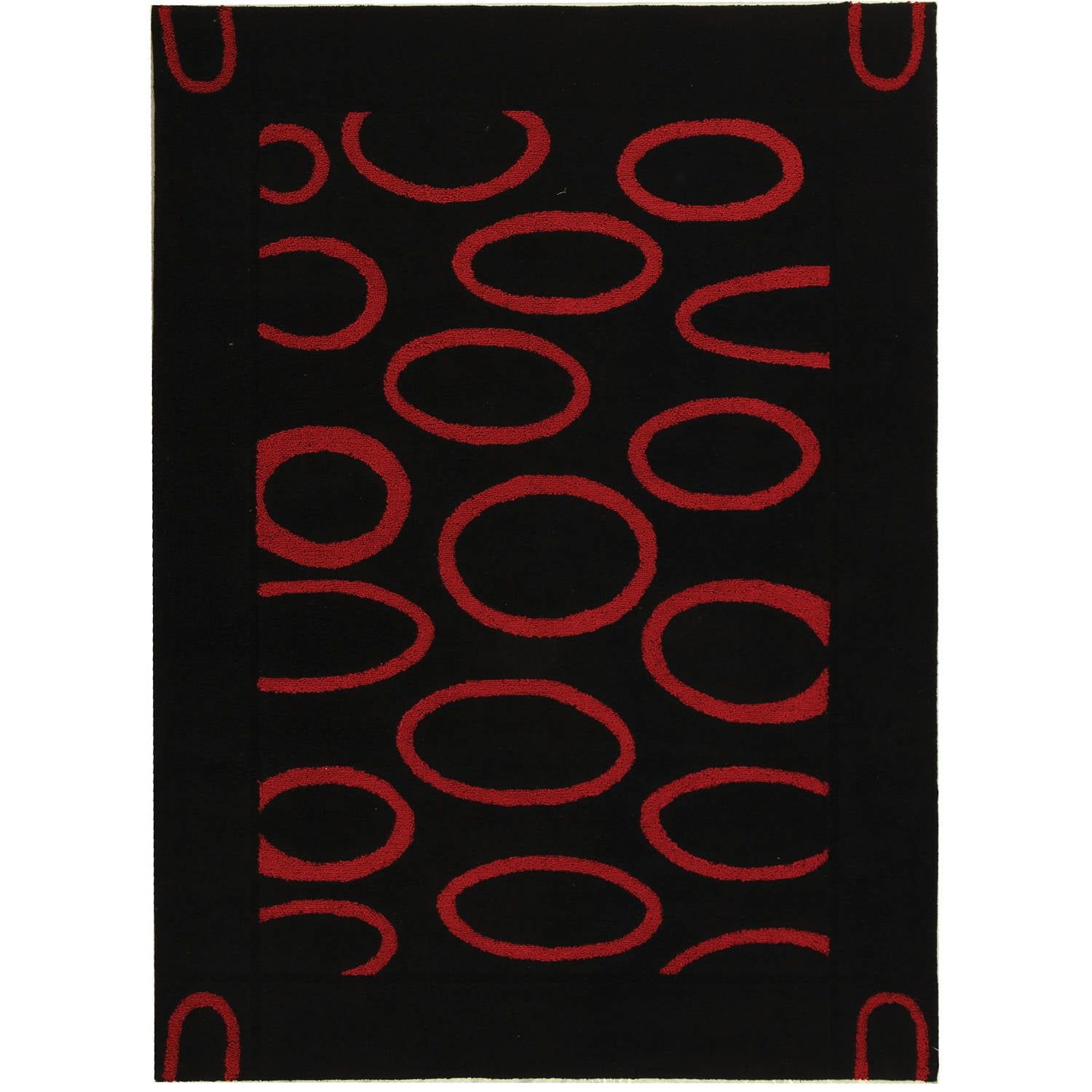 Handmade Black and Red Tufted Wool Area Rug, 3'6" x 5'6"