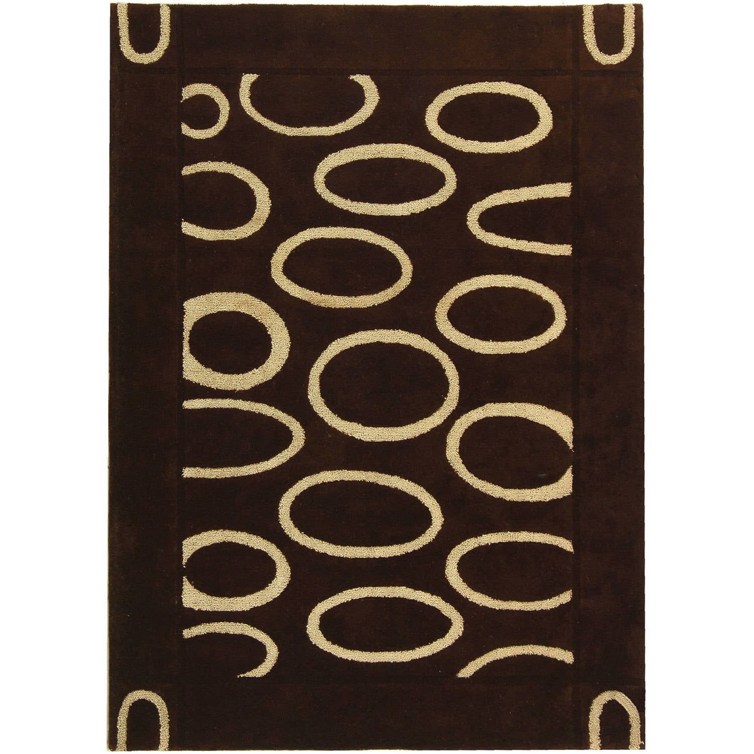 Handmade Tufted Brown/Ivory Wool Viscose Rectangular Rug, 3'6" x 5'6"