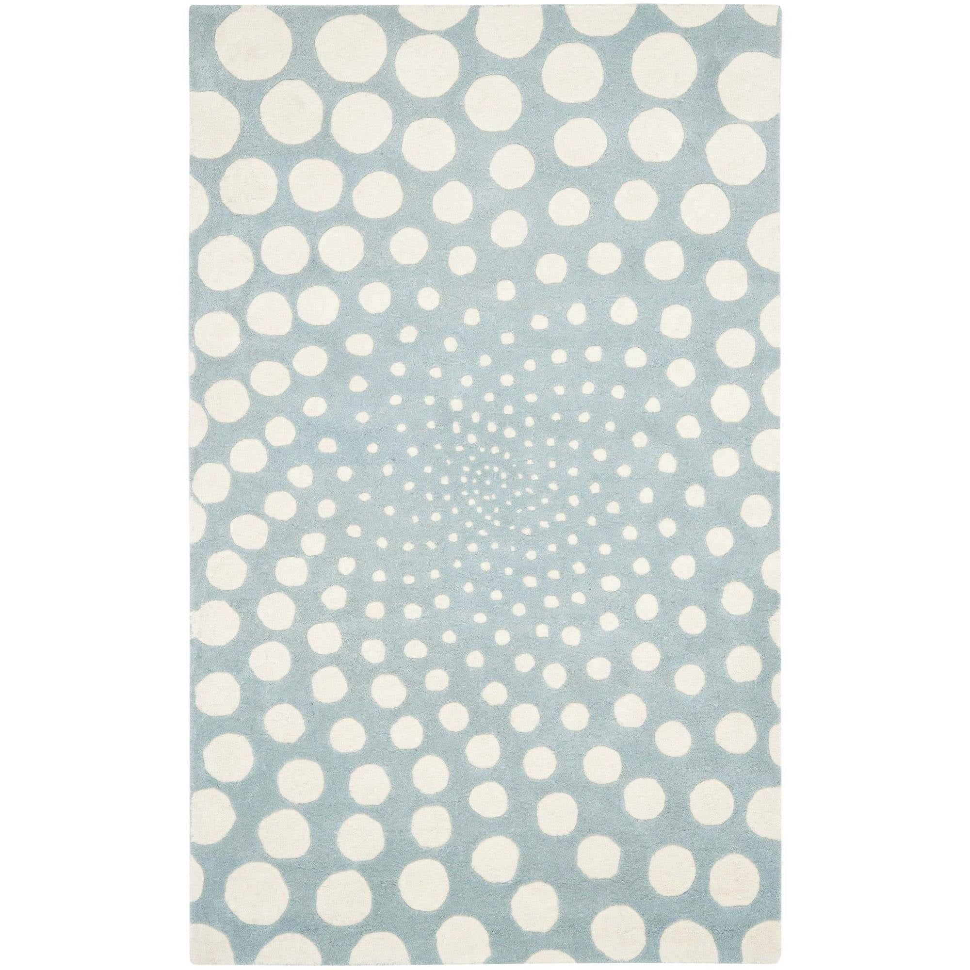 Handmade Tufted Blue and Ivory Wool Area Rug