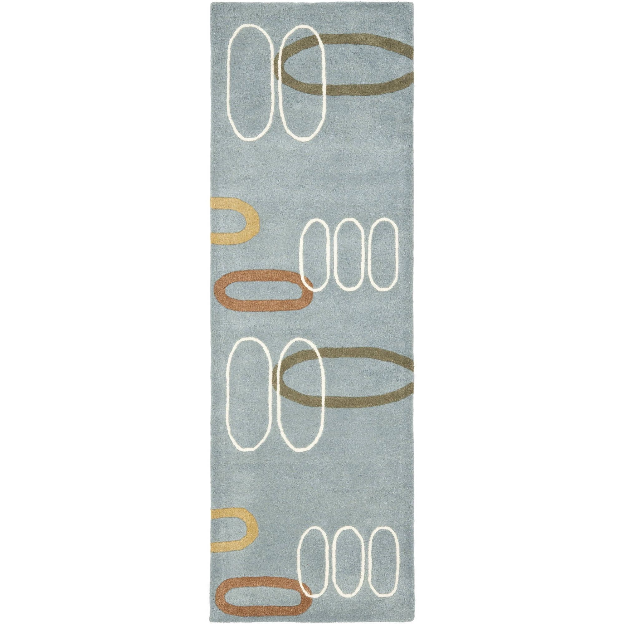 Handmade Blue Wool and Viscose Tufted Runner Rug