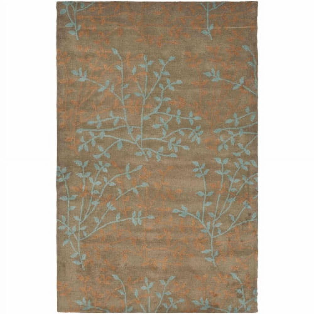 Handmade Light Brown Floral Wool and Viscose Area Rug