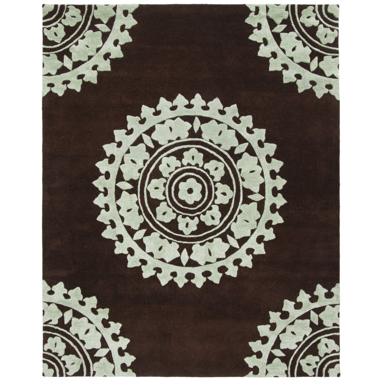 Handmade Brown and Teal Tufted Wool Area Rug