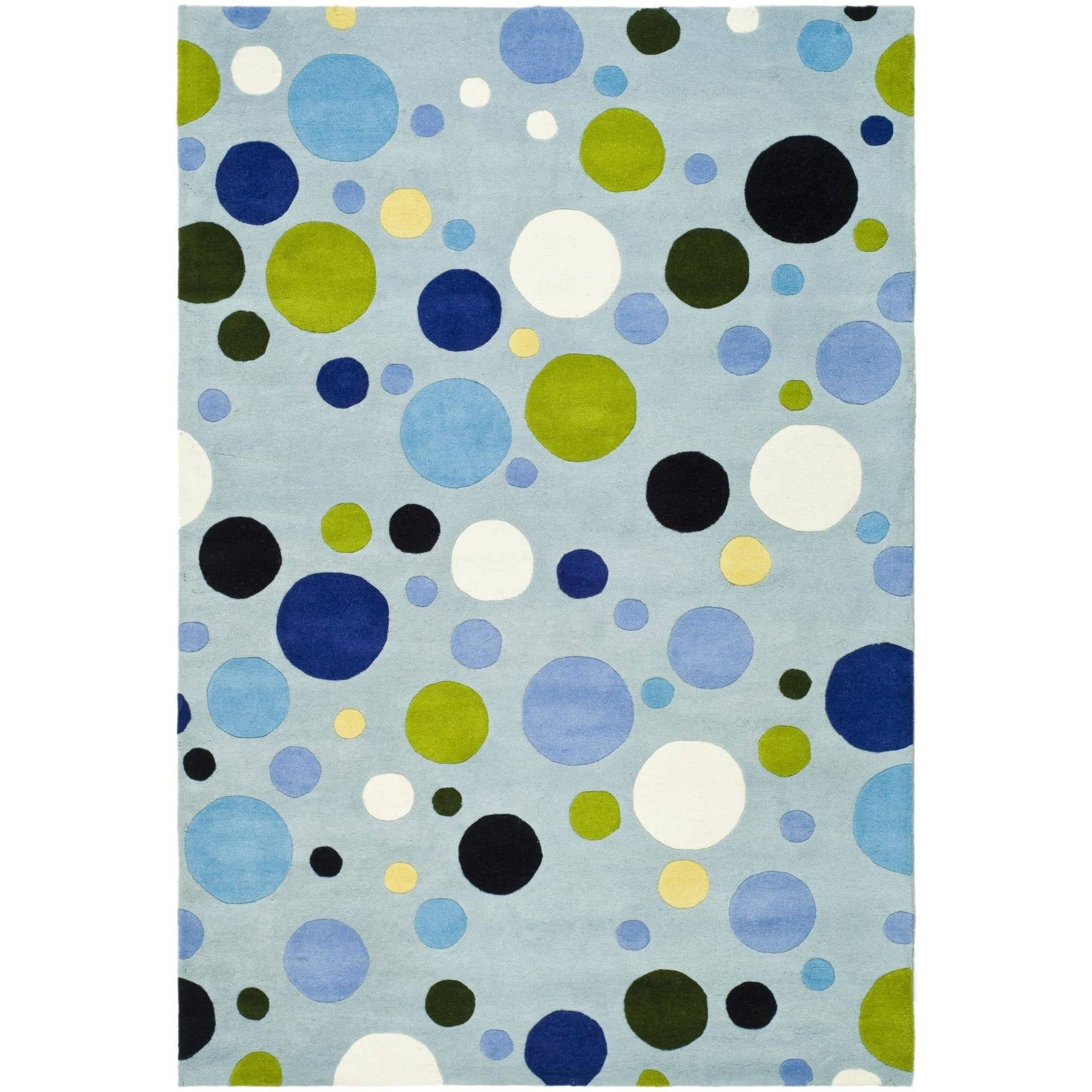 Blue and Multicolor Tufted Wool and Viscose Polka Dot Rug, 6' x 9'