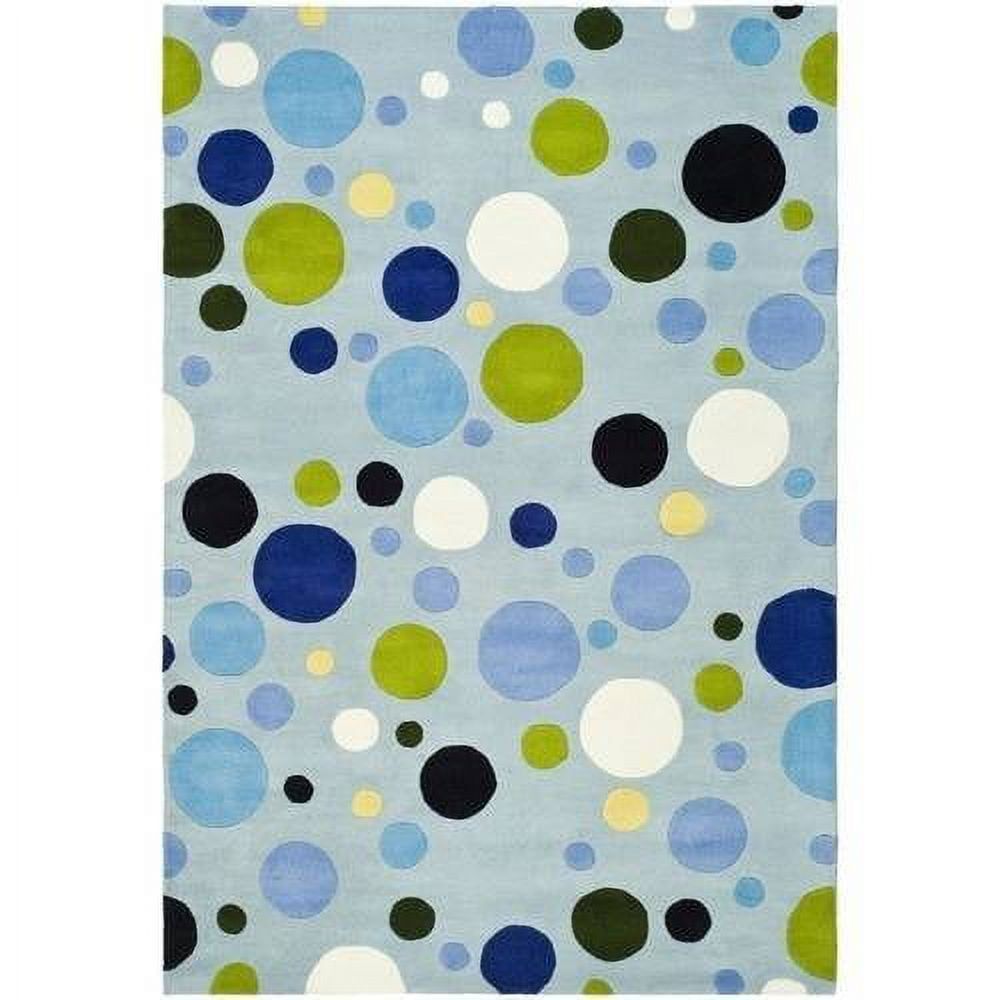 Blue and Multicolor Round Tufted Wool Area Rug, 7'6" x 9'6"