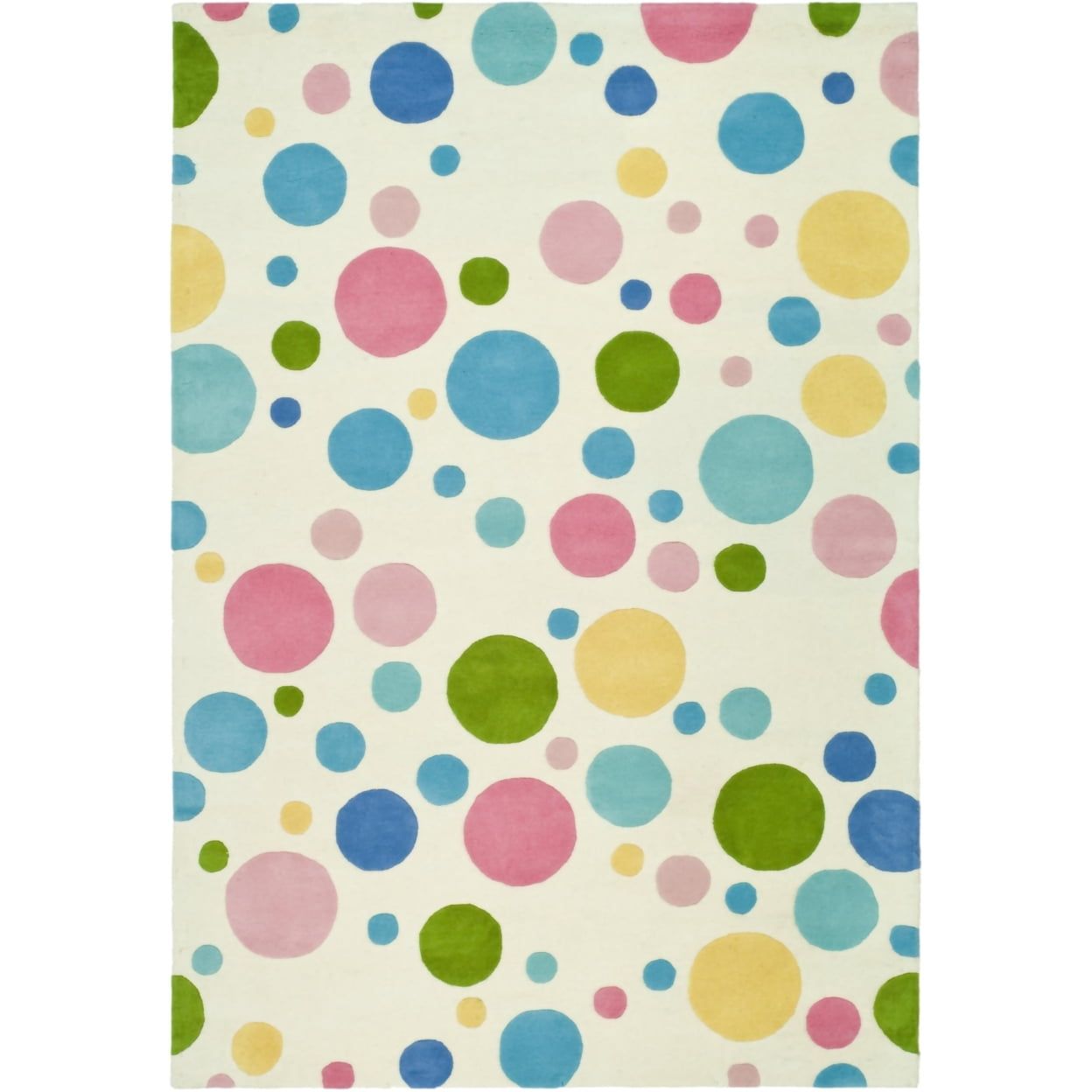 Ivory and Multicolor Tufted Wool Polka Dot Rug, 2' x 3'