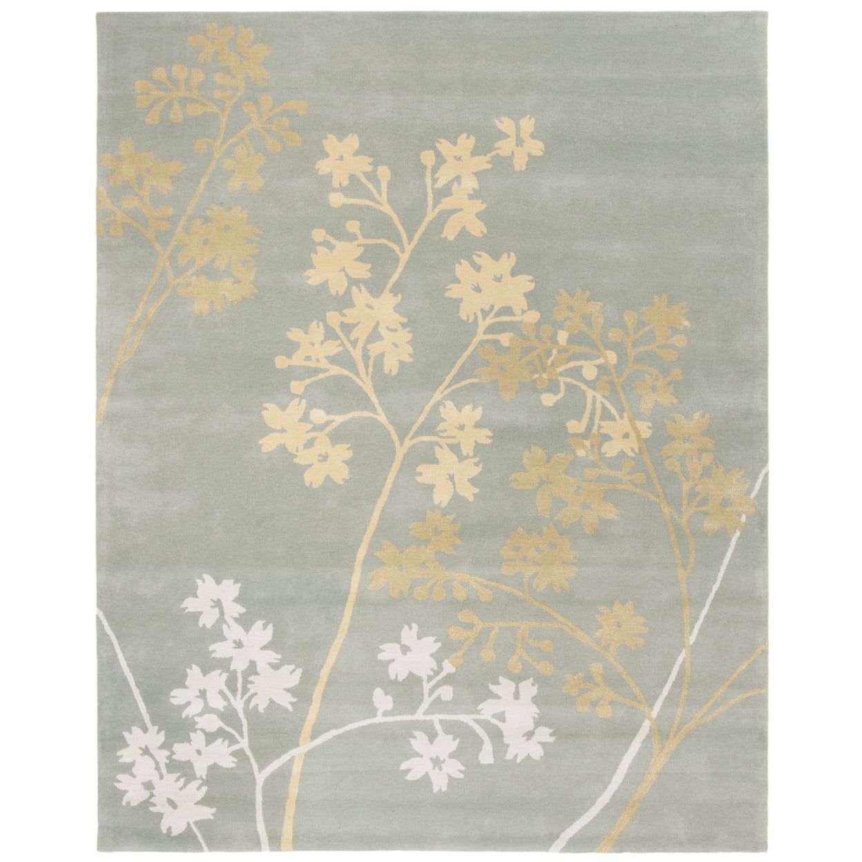 Light Blue and Multi Floral Wool and Viscose Area Rug