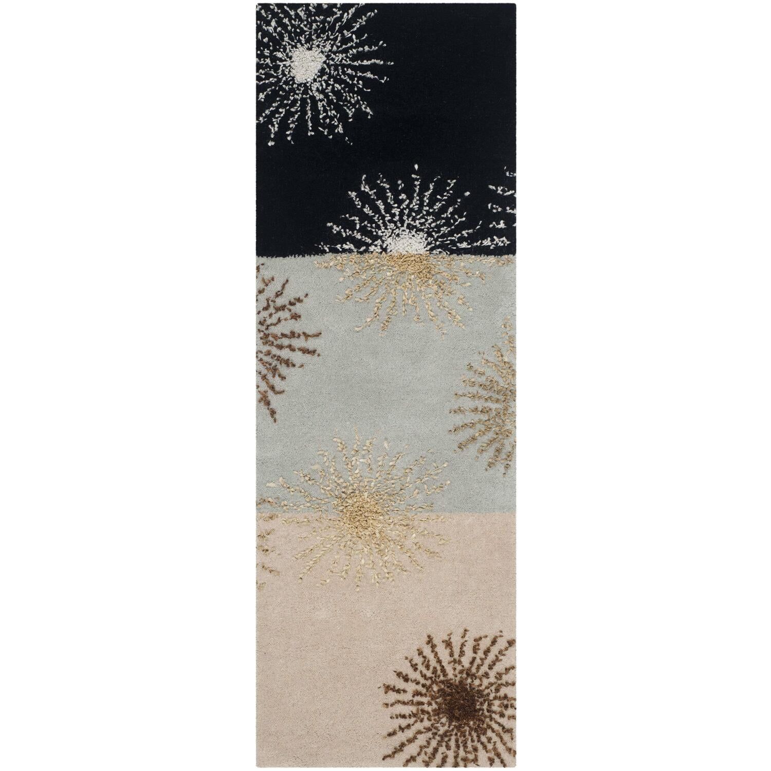 Soho Starburst Beige and Black Wool Tufted Runner Rug