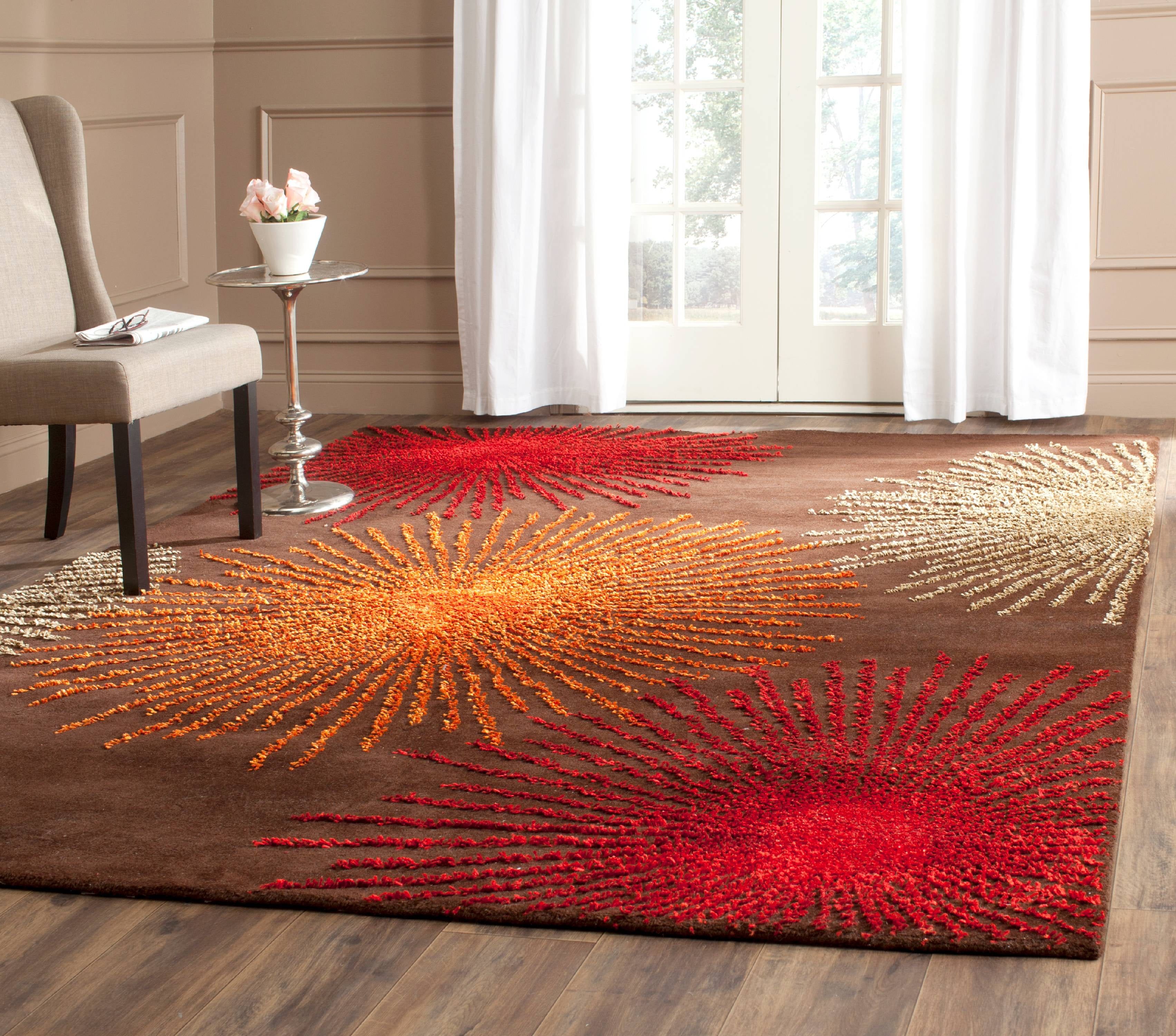 Red and Brown Tufted Wool and Viscose 9' x 12' Area Rug