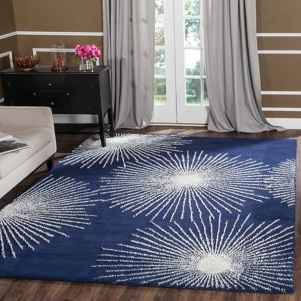 Hand-Tufted Elegance Wool-Viscose Blend Area Rug in Dark Blue/Ivory, 2'6" x 4'