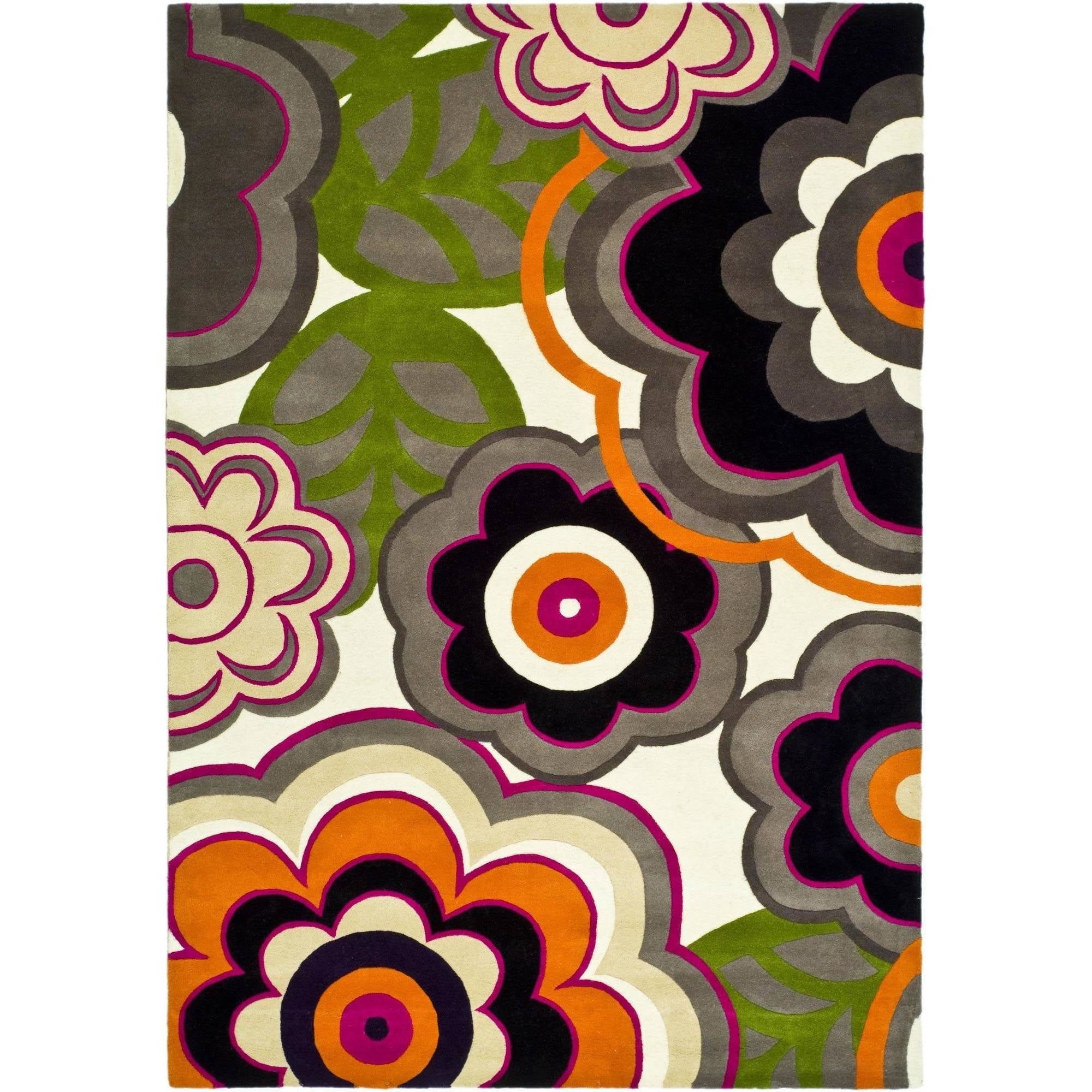 Handmade Black and Multicolor Floral Wool Area Rug 3'6" x 5'6"