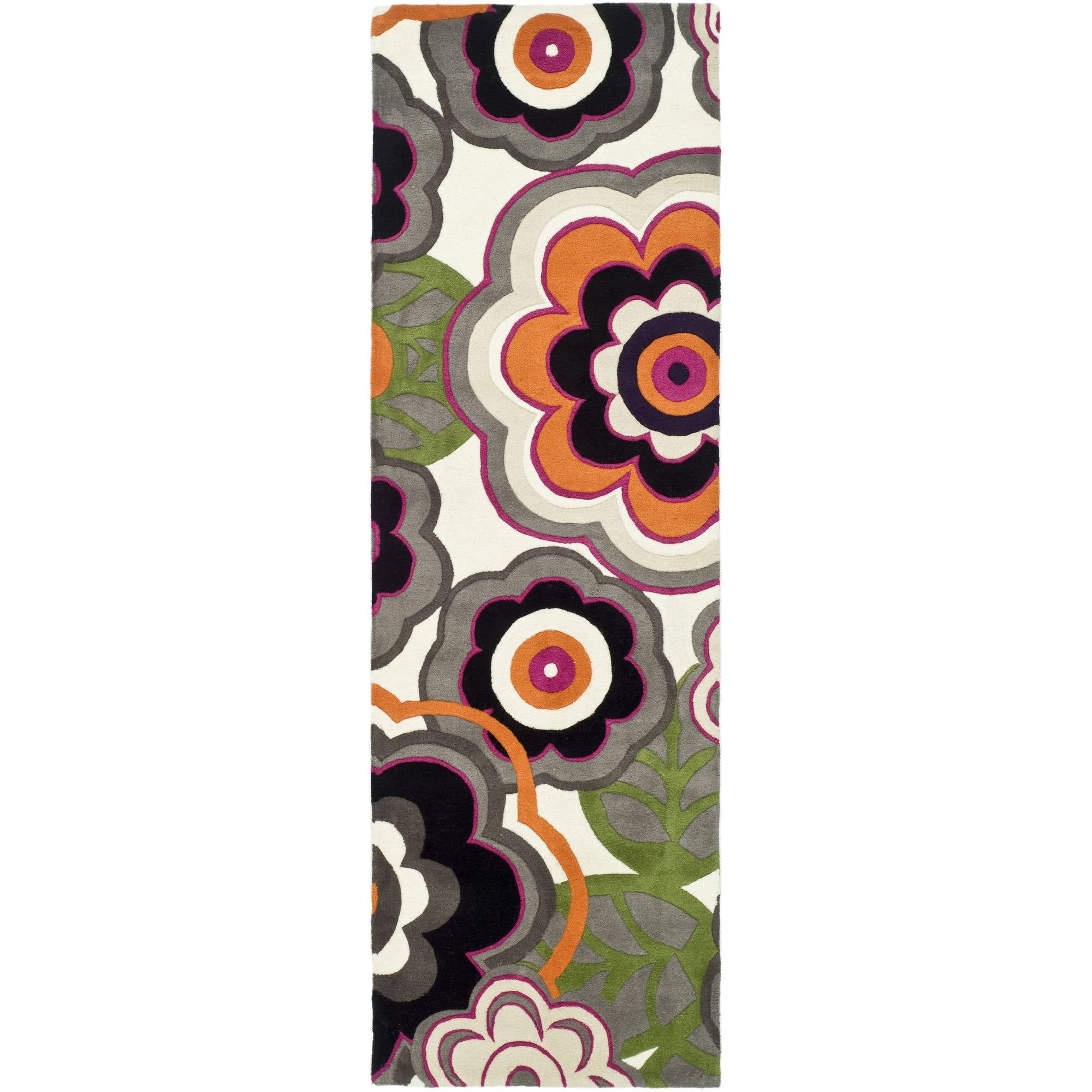 Multi-Color Floral Wool and Viscose Handmade Runner Rug, 2'6" x 8'