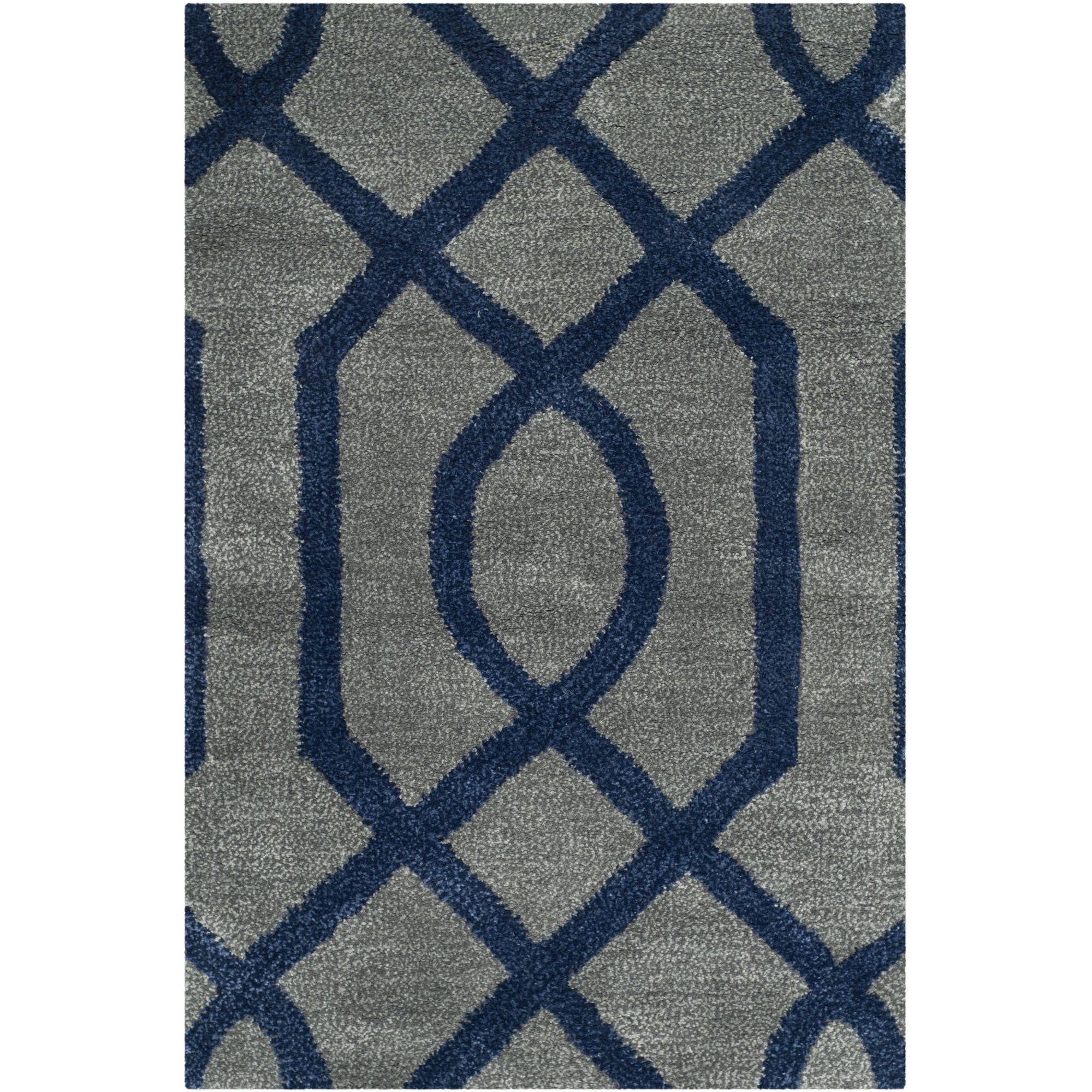 Gray and Dark Blue Geometric Wool Area Rug, 6' x 9'