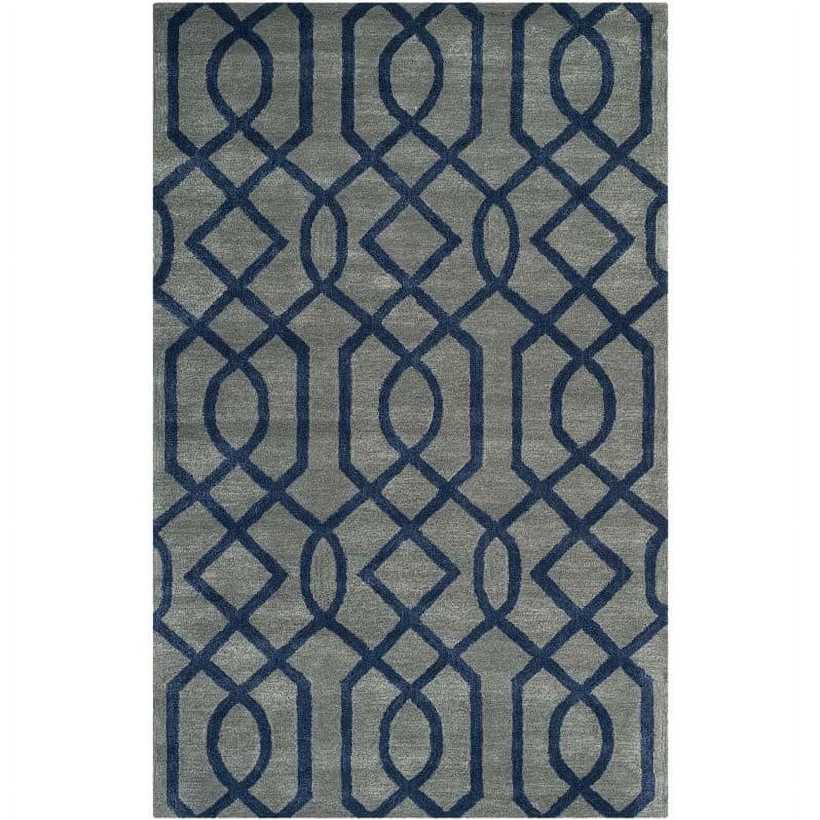 Gray and Dark Blue Tufted Wool Area Rug, 5' x 8'