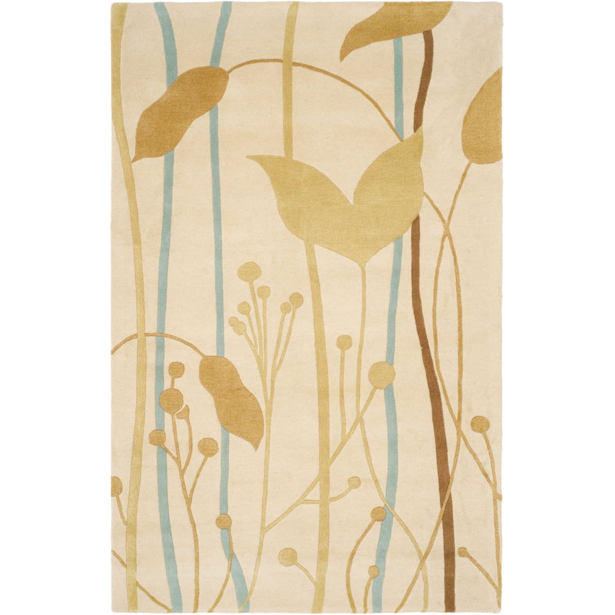 Beige and Multicolor Floral Wool and Viscose 2' x 3' Rug