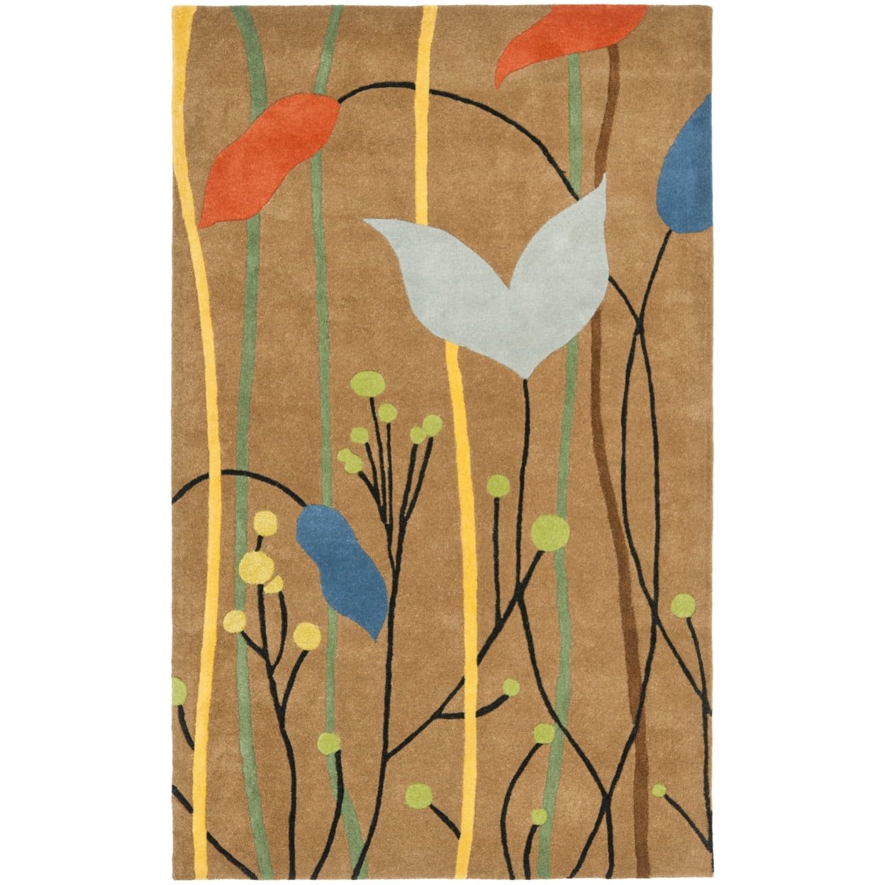 Handmade Brown and Multicolor Wool Square Area Rug, 6' x 6'