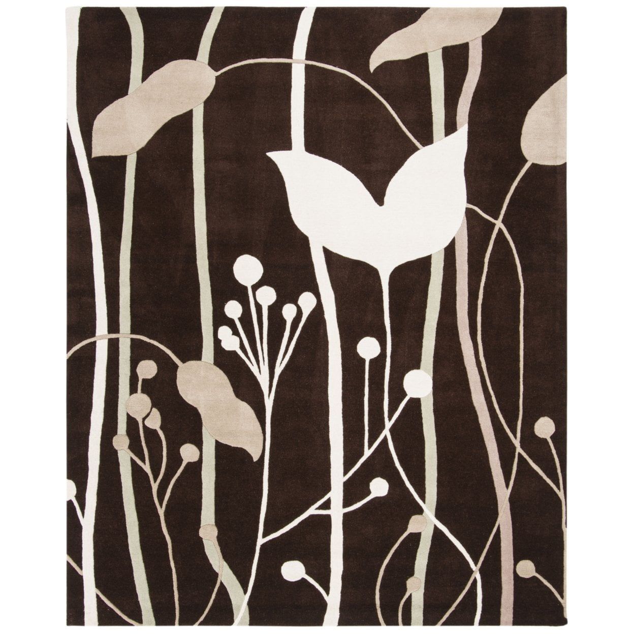 Handmade Dark Brown and Multi Wool Floral Area Rug