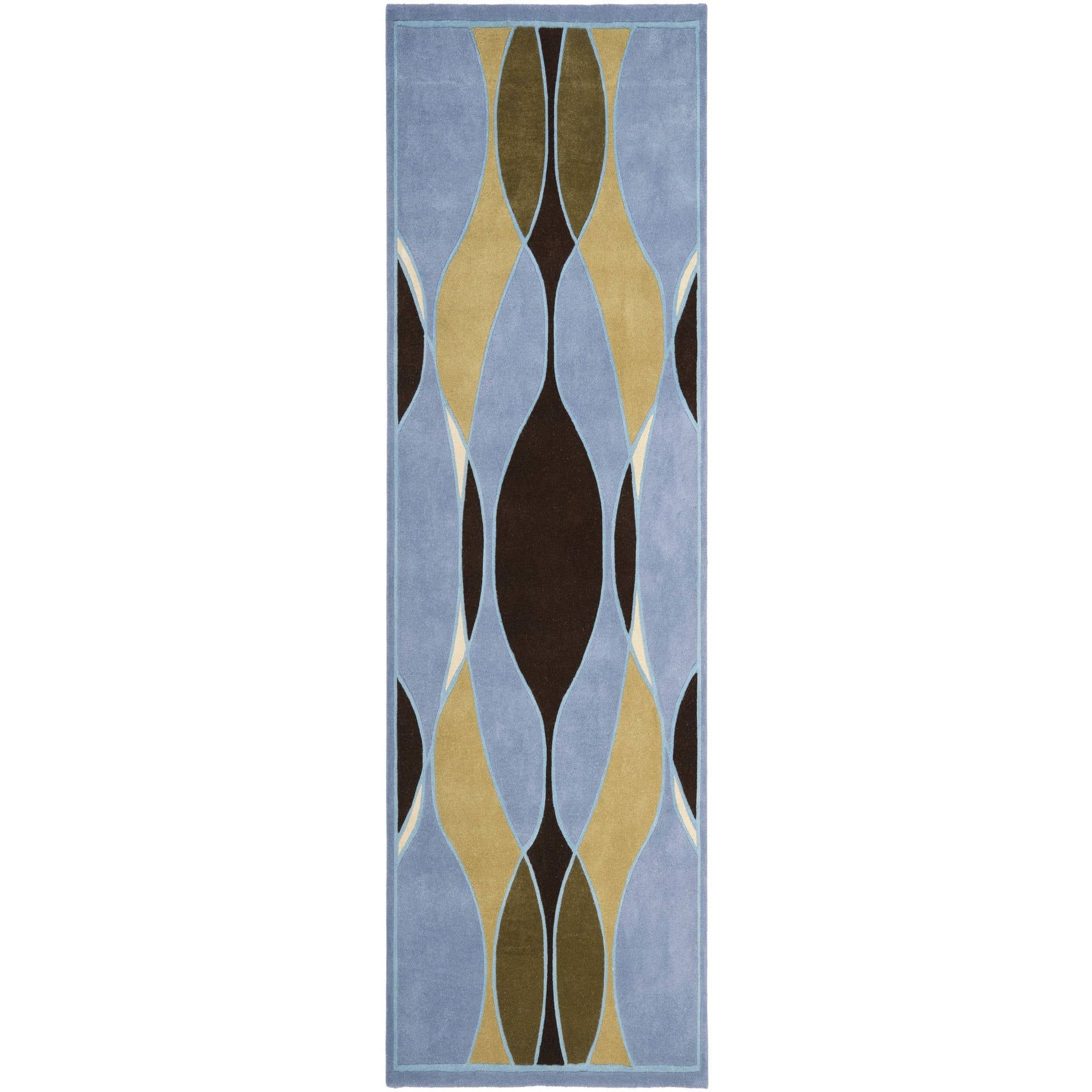 Blue and Multicolor Tufted Wool and Viscose Runner Rug