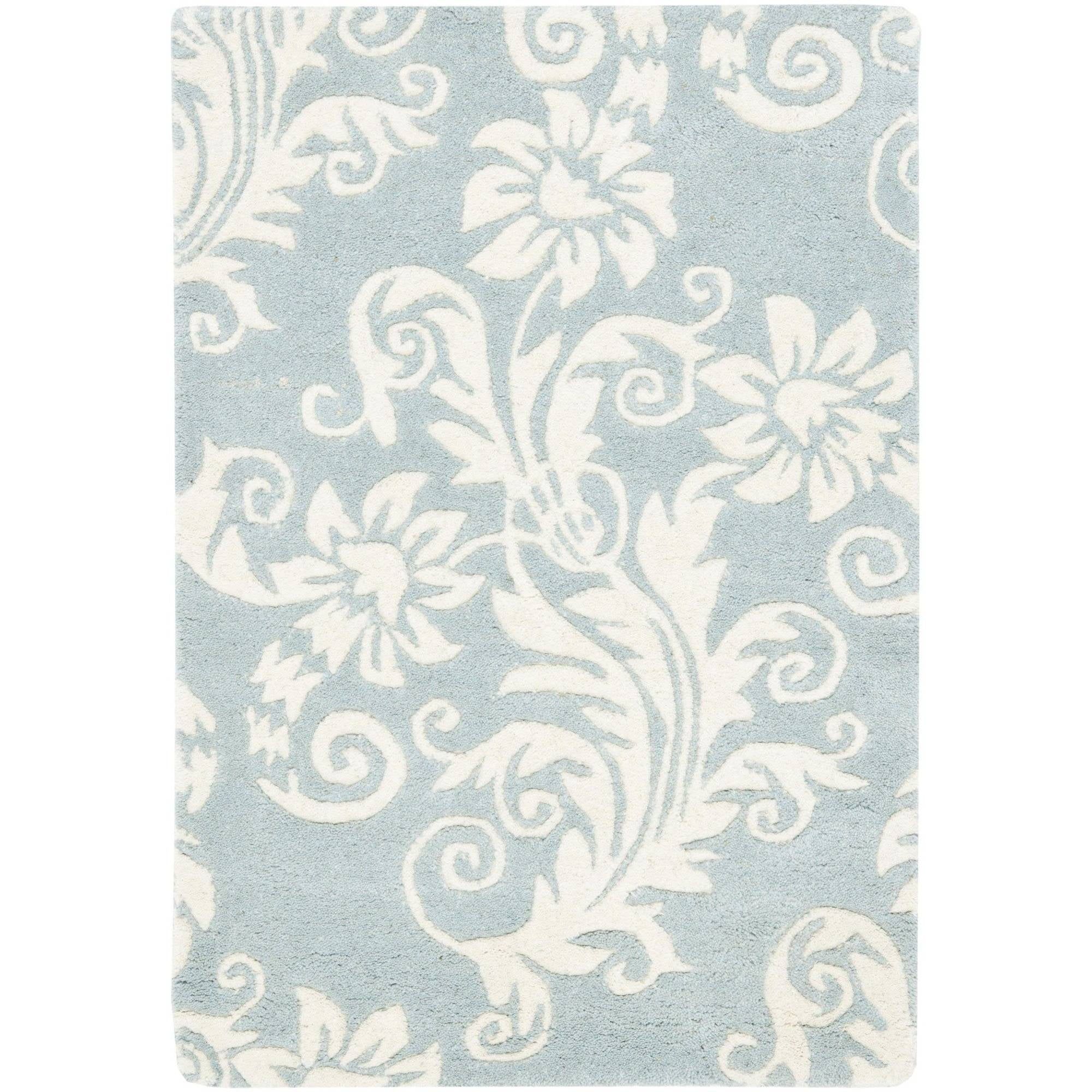 Handmade Blue and Ivory Floral Wool Accent Rug 2' x 3'