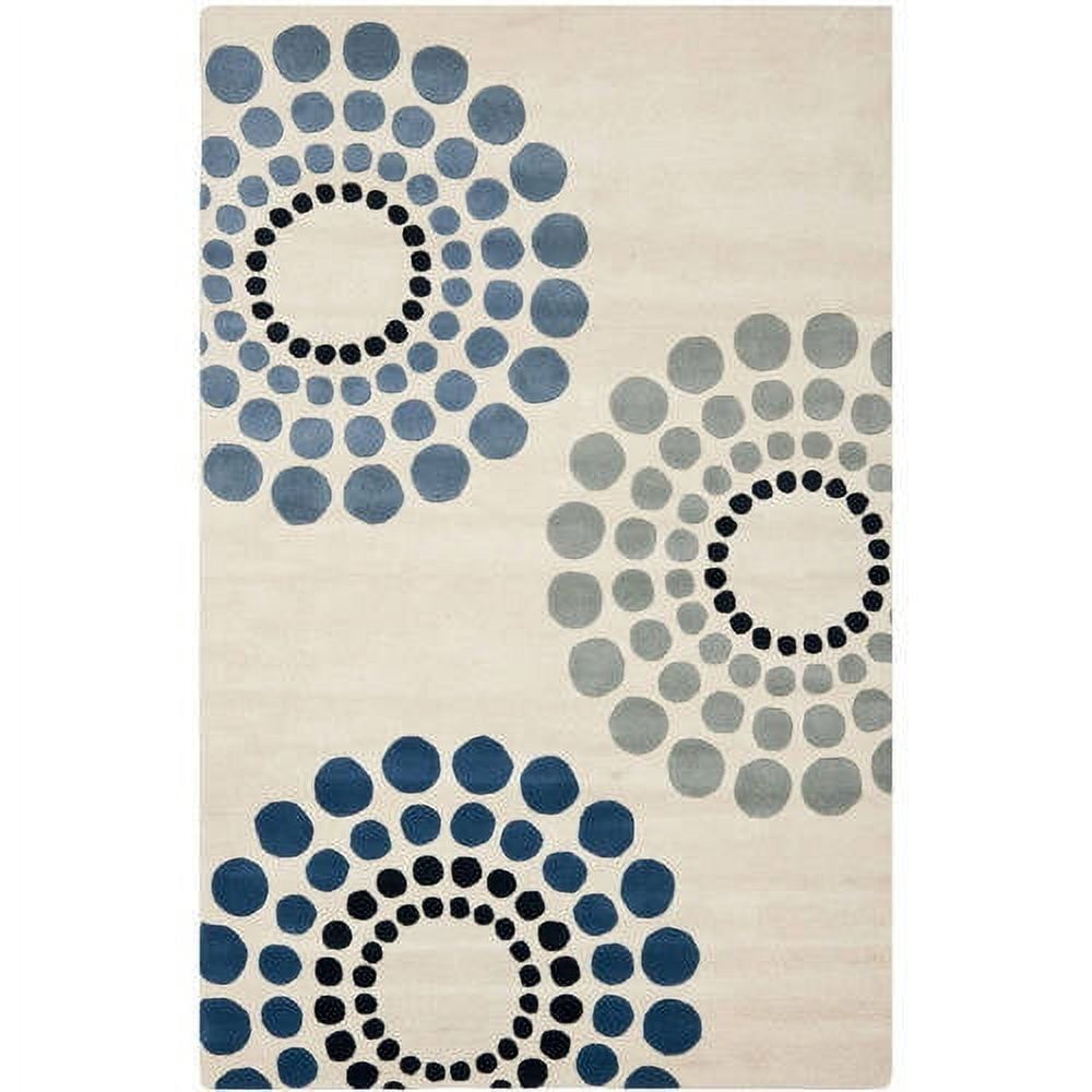 Ivory and Multicolor Tufted Wool and Viscose Round Rug, 5' x 8'