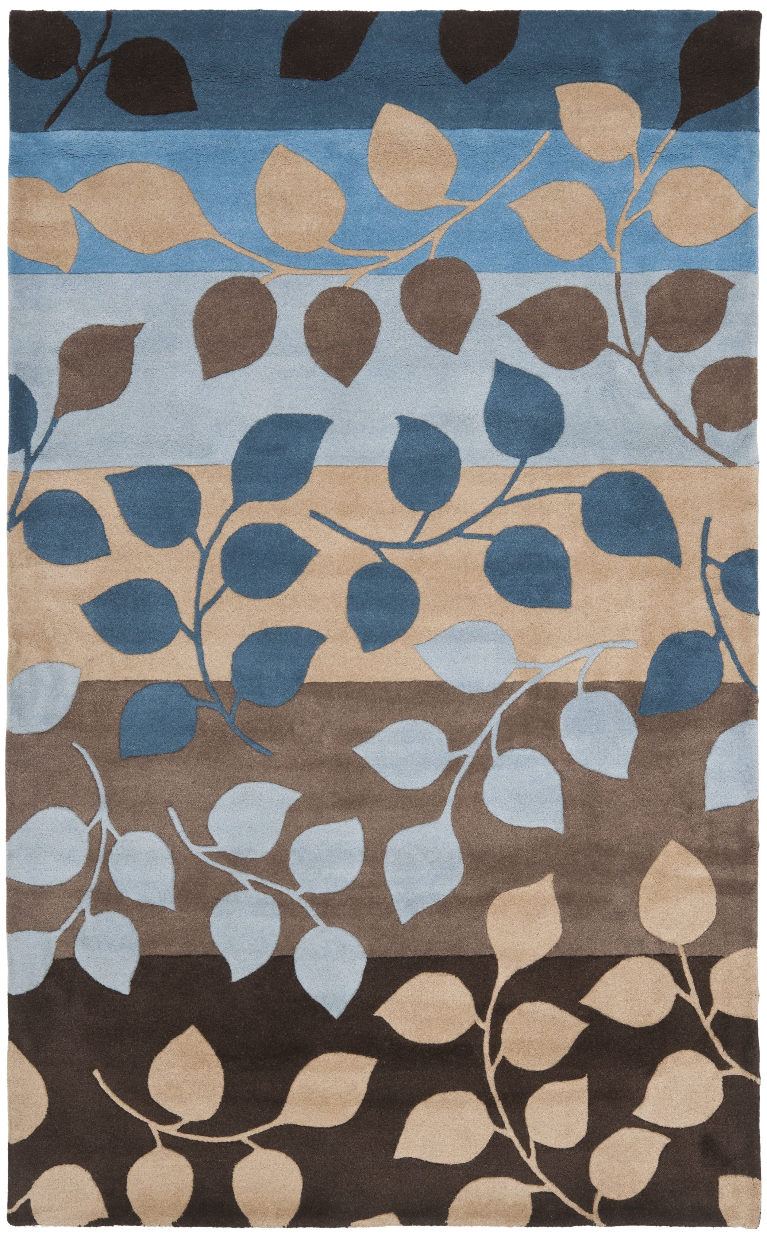 Hand-Tufted Blue and Brown Wool Floral Area Rug