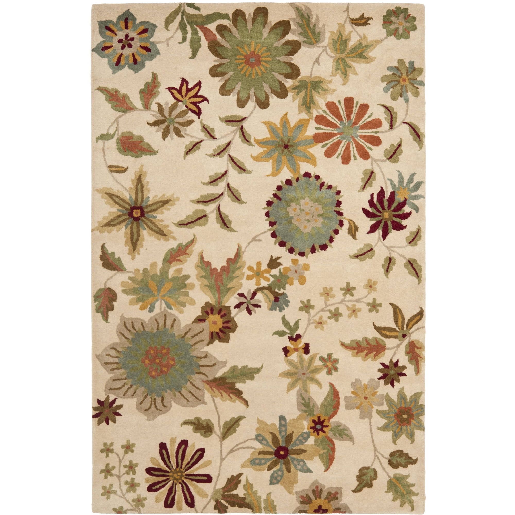 Ivory Floral Tufted Wool Area Rug 3'6" x 5'6"