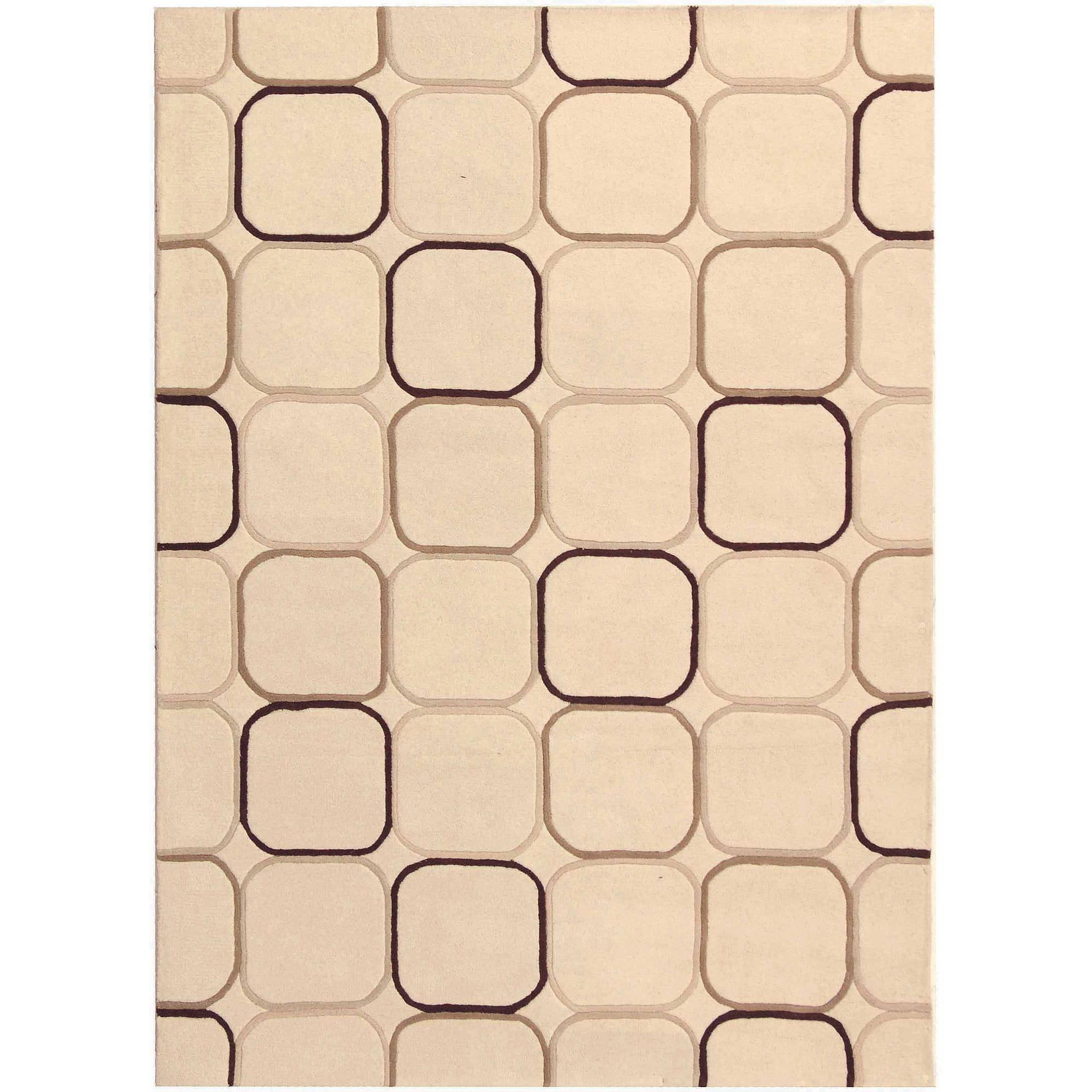 Ivory Geometric Tufted Wool and Viscose 8' x 10' Rug