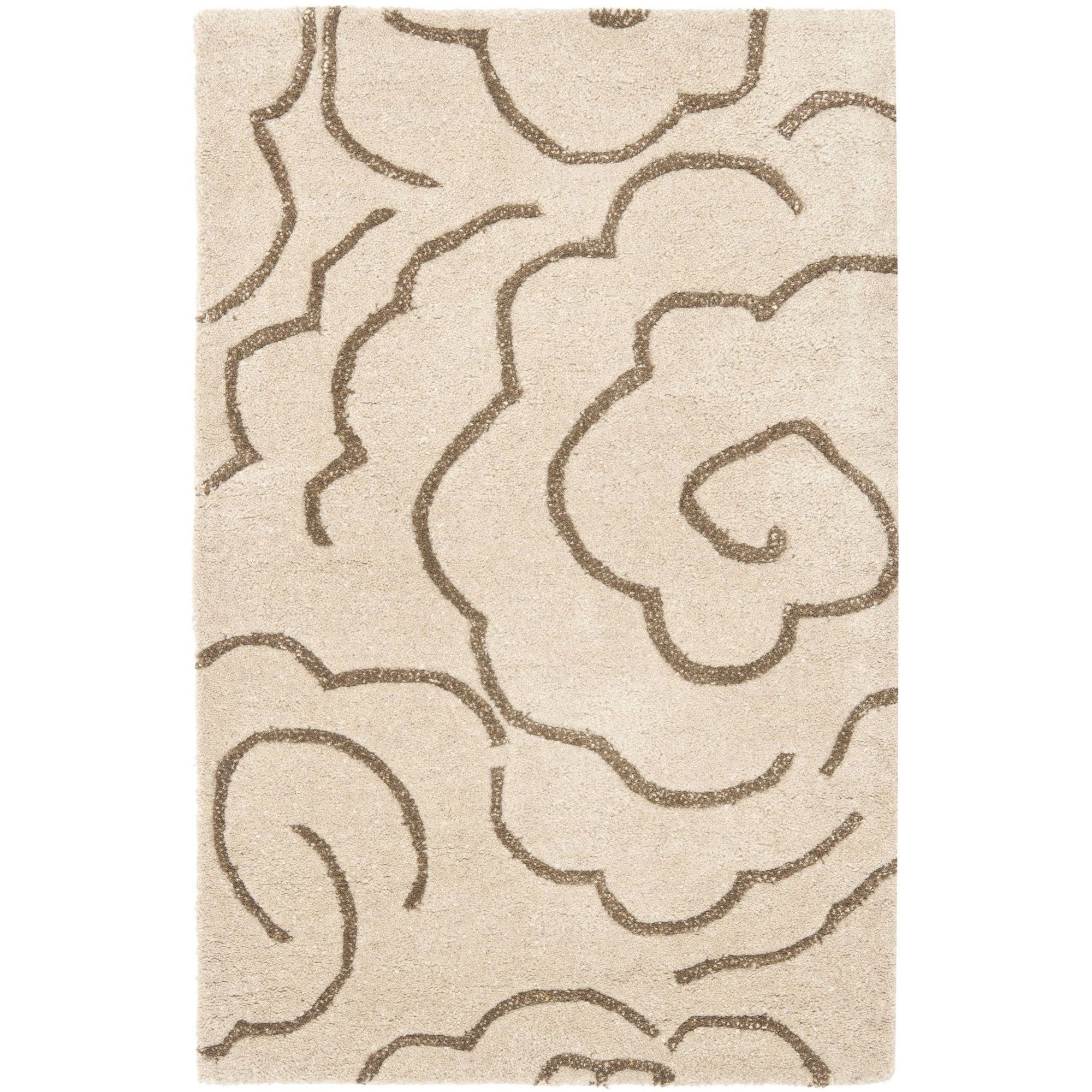 Ivory and Beige Tufted Floral Wool Area Rug, 2' x 3'