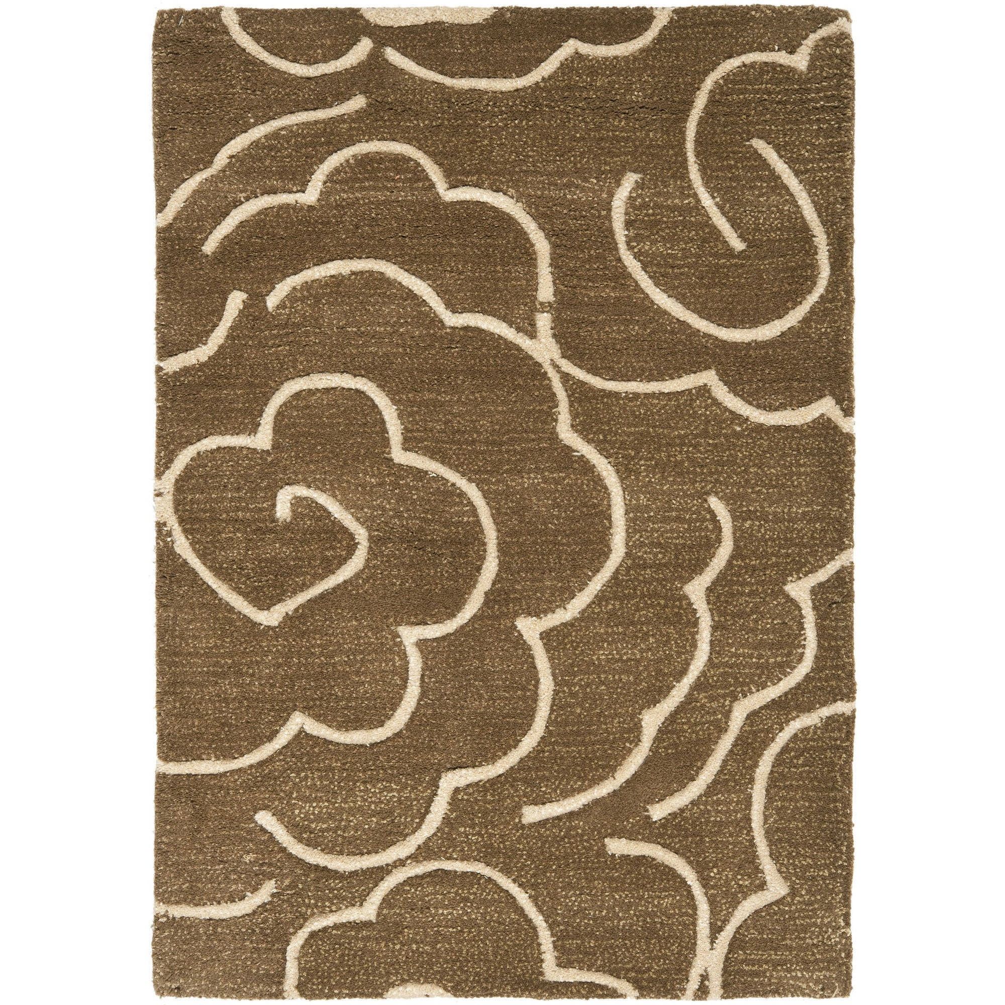 Ivory and Brown Tufted Handmade Wool Accent Rug, 2' x 3'