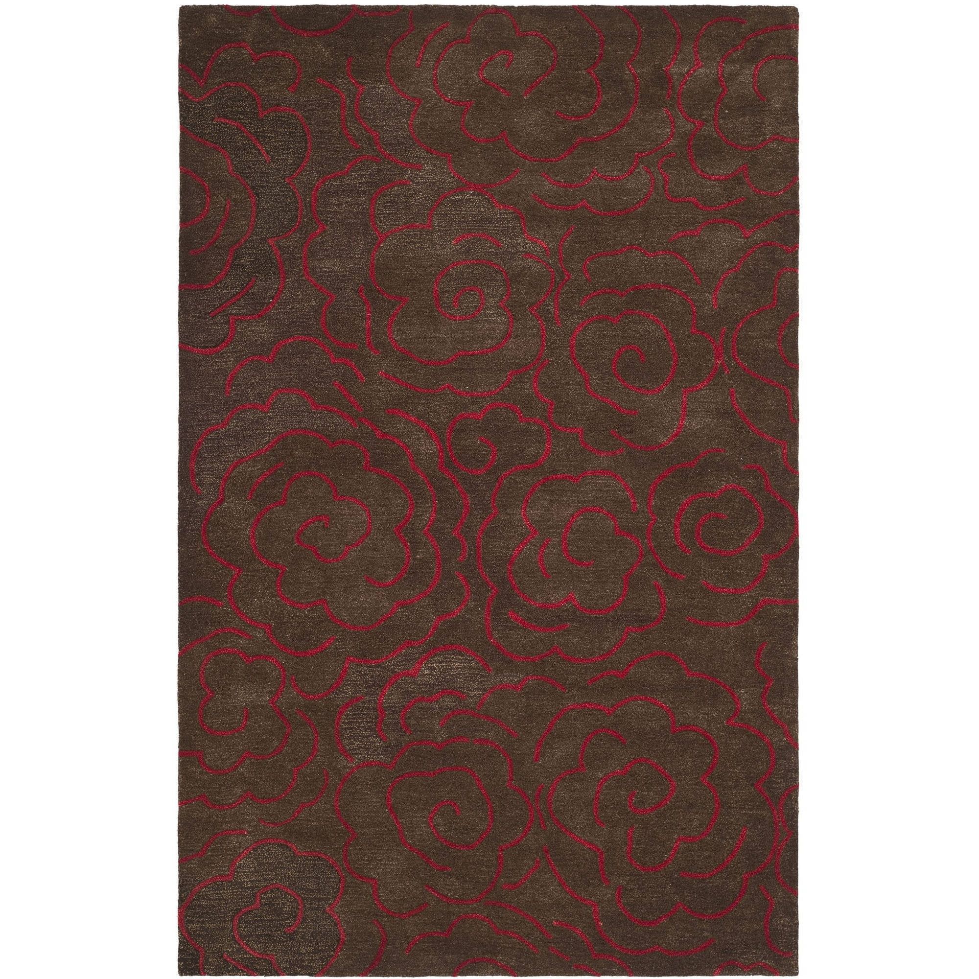 SAFAVIEH Soho Trinity Floral Wool Area Rug, Chocolate/Red, 7'6" x 9'6"