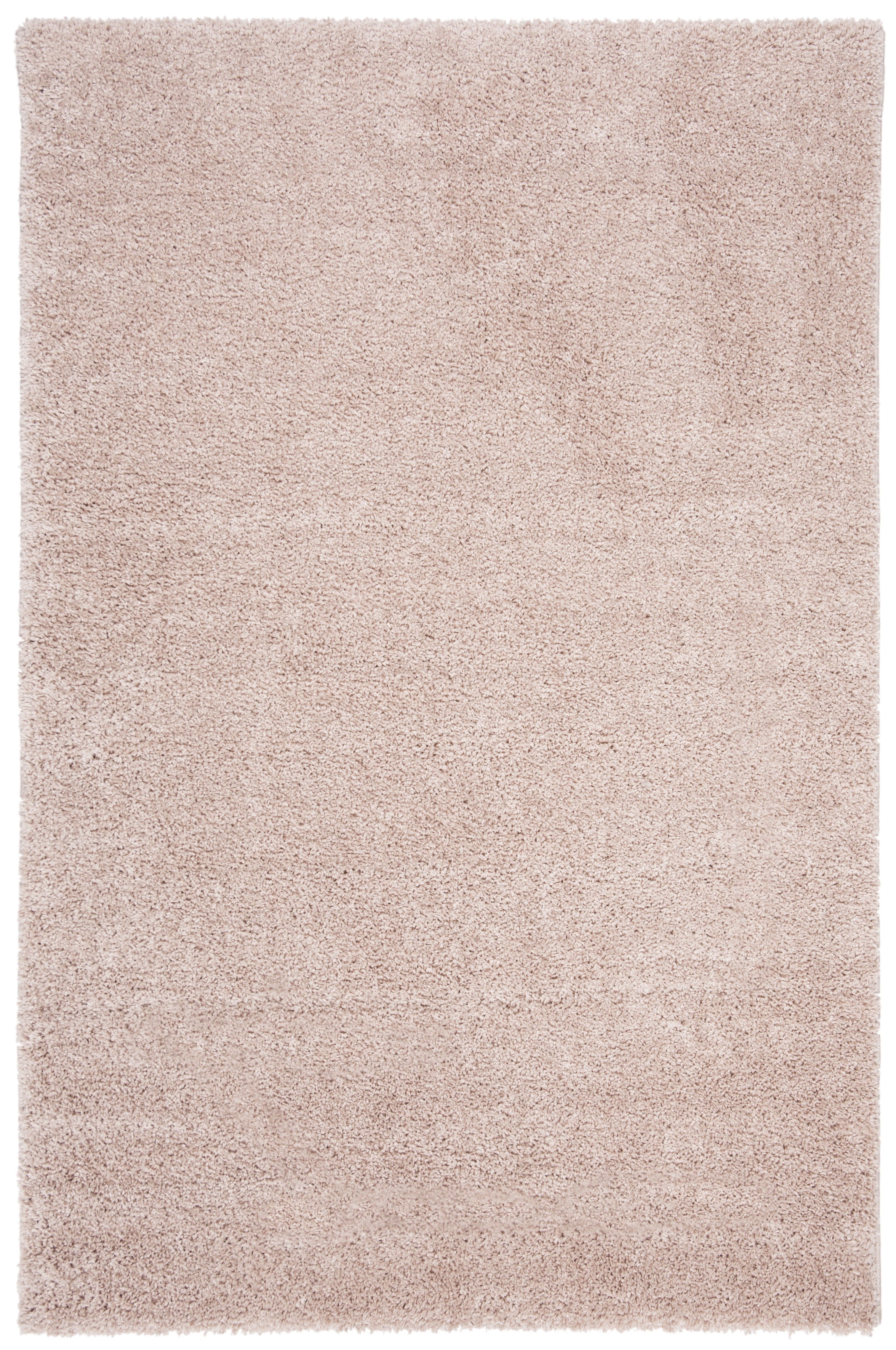 Beige 4' x 6' Solid Shag Synthetic Area Rug