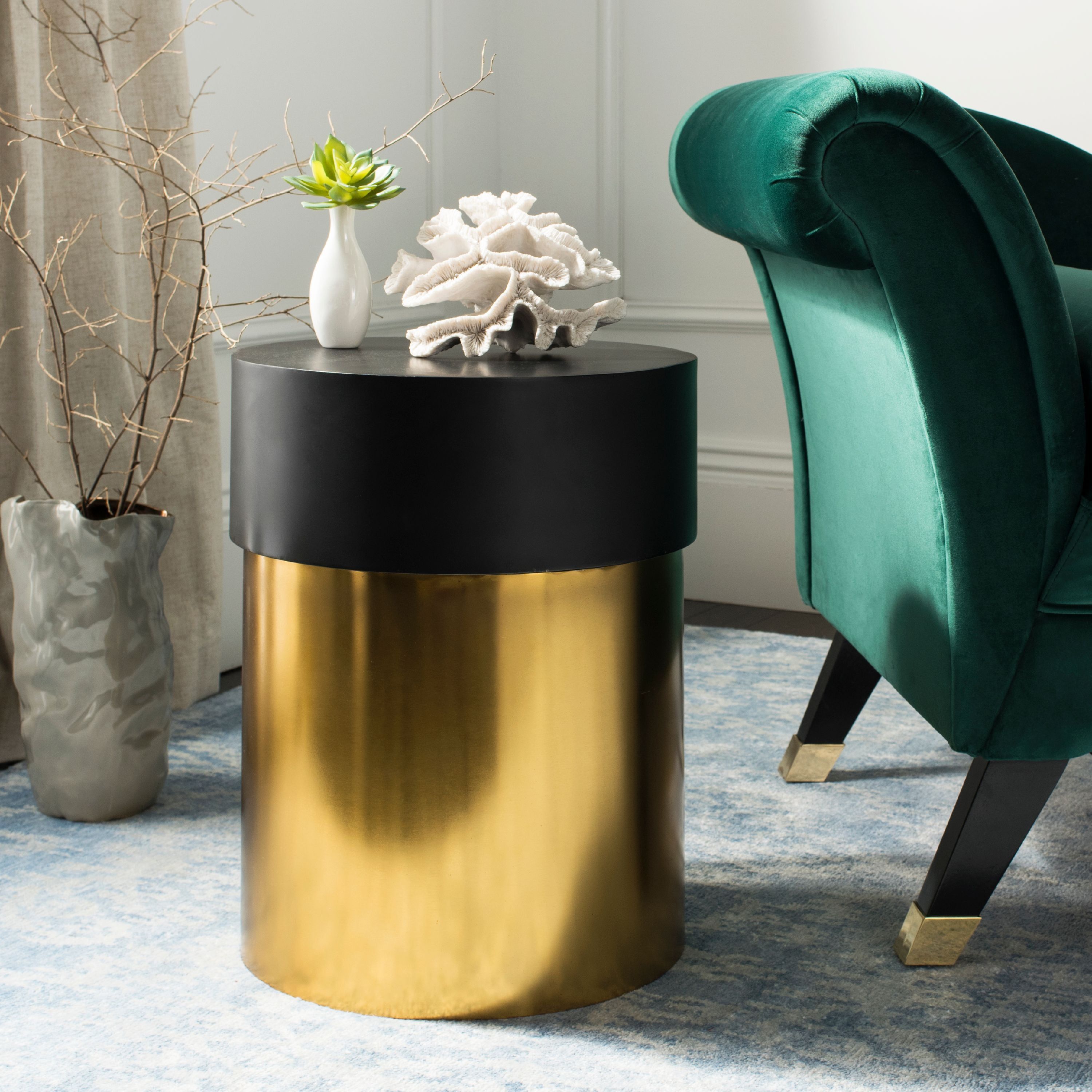 Transitional Round Occasional Side Table in Black and Gold