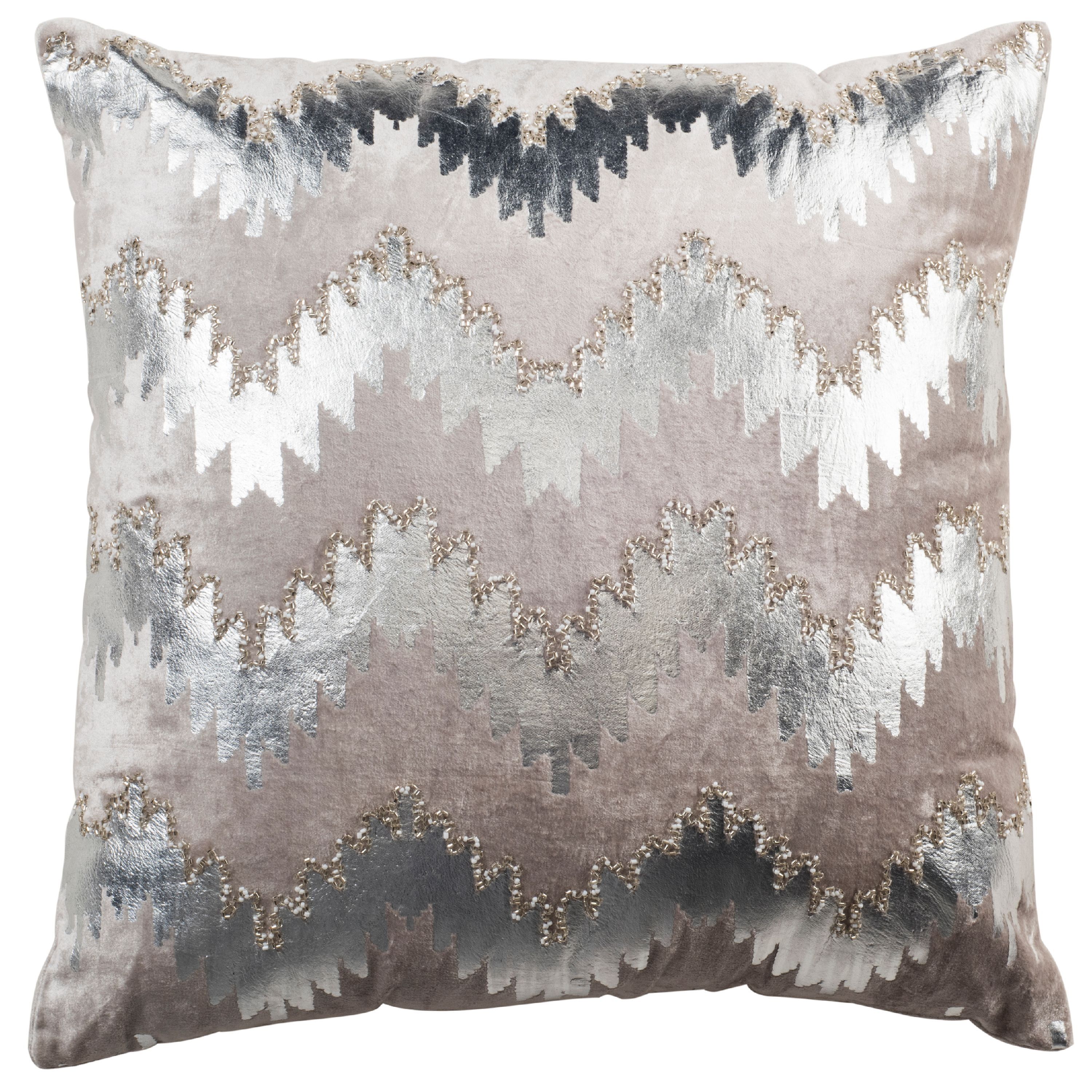 Sophia Silver Zig-Zag Velvet 18" Square Throw Pillow