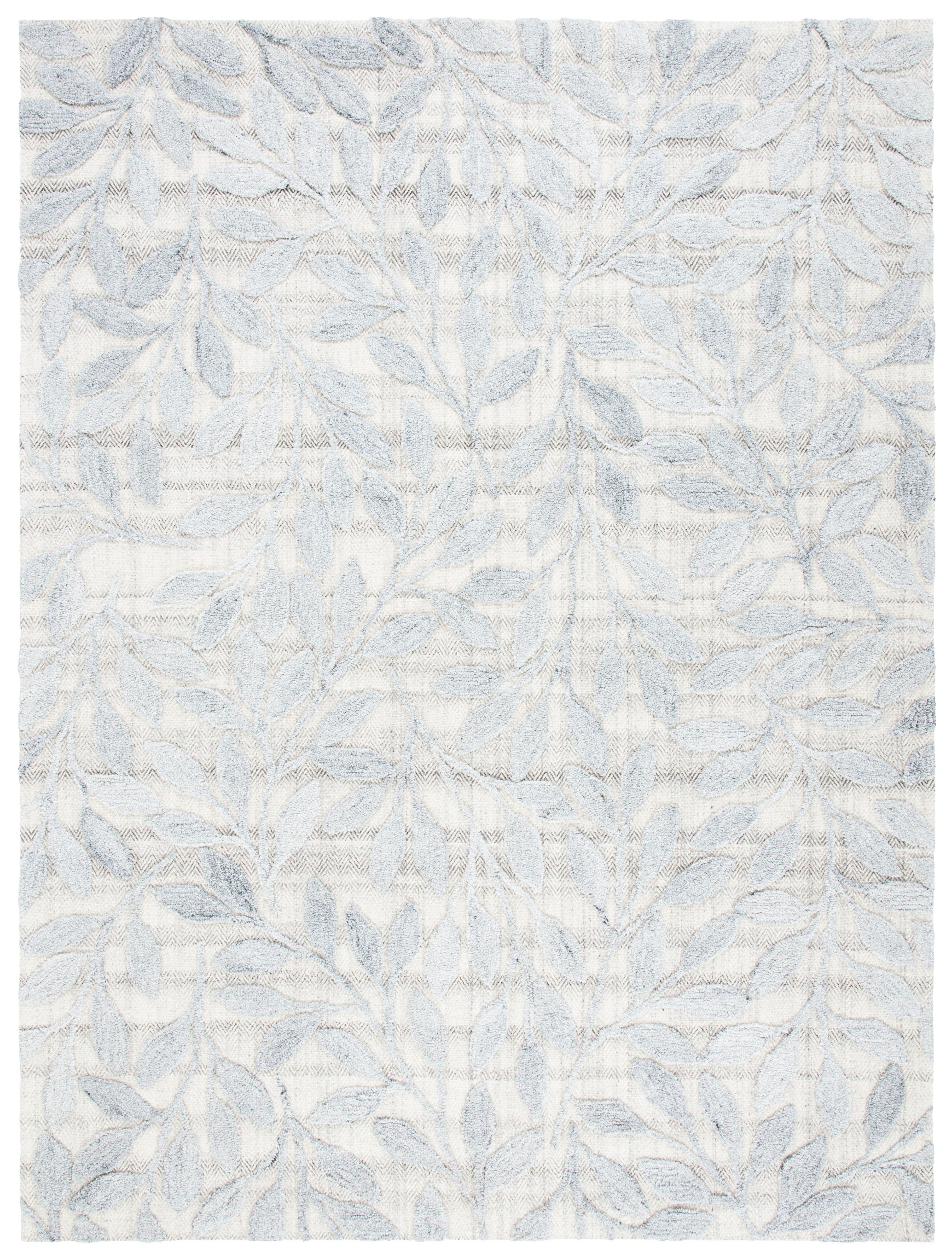 Gray Floral Tufted Wool and Synthetic 8' x 10' Area Rug