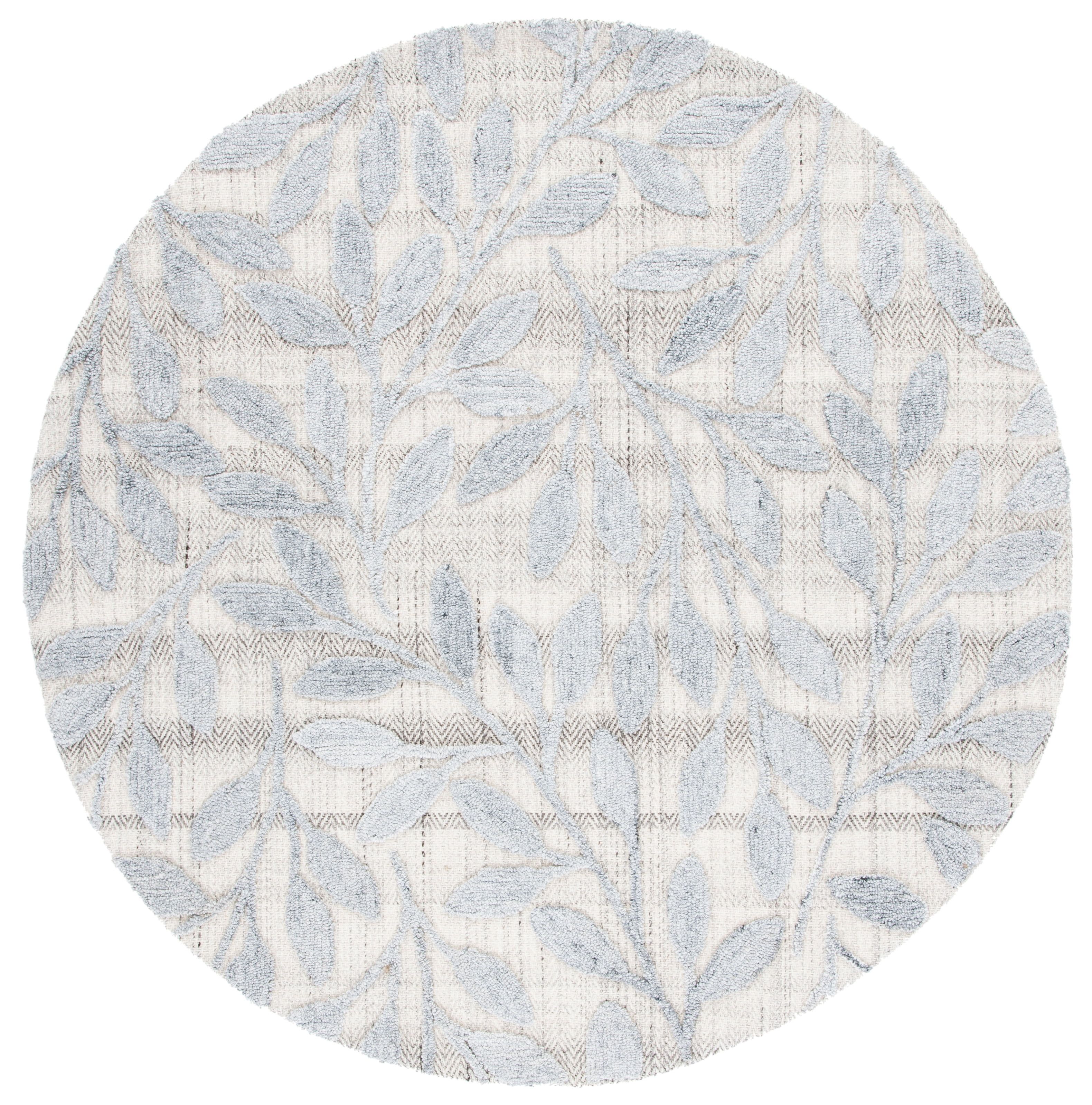 Handmade Gray Wool and Synthetic Tufted Round Rug