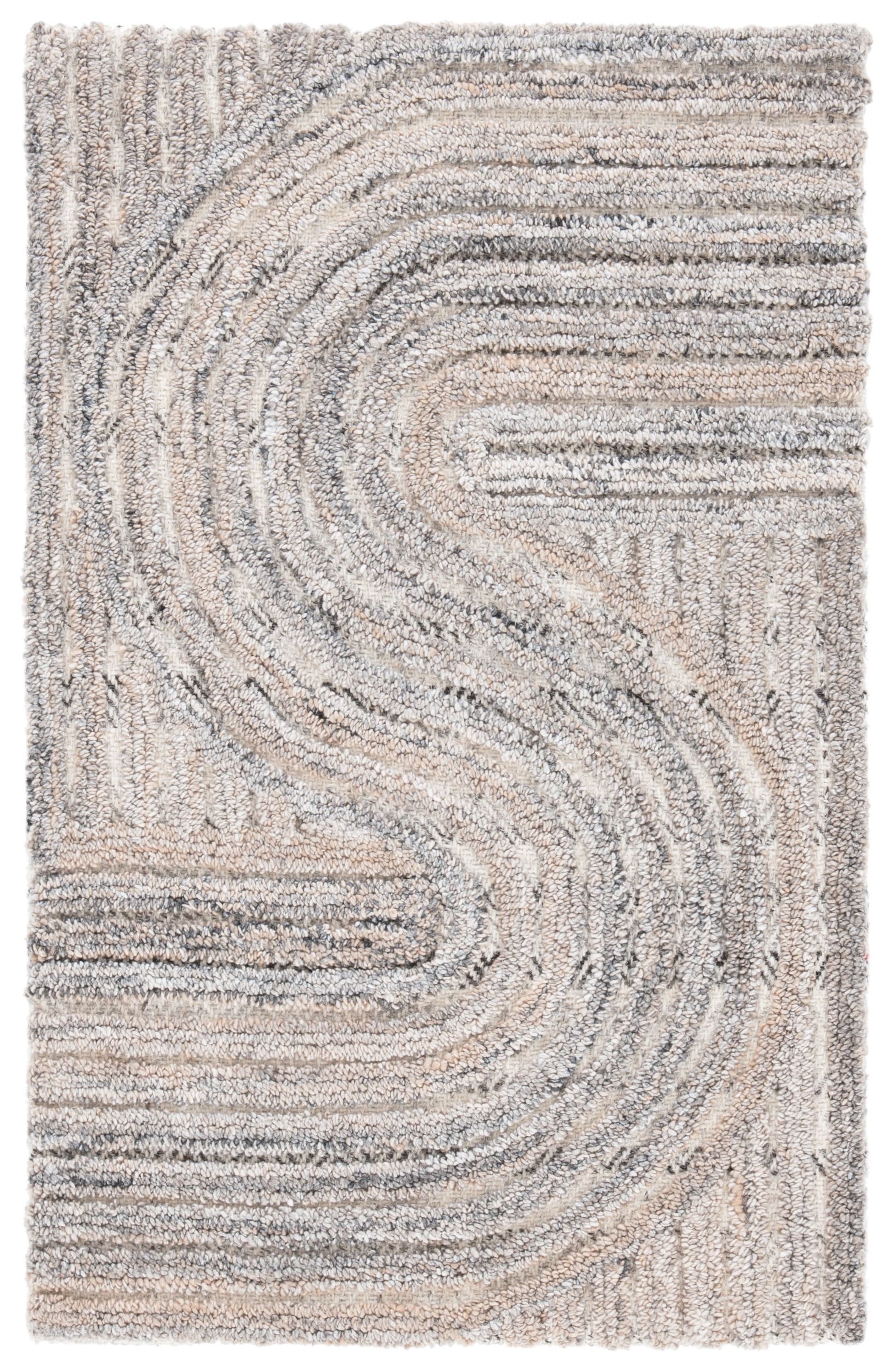 Handmade Beige and Gray Wool Abstract Tufted Area Rug, 2'3" x 4'