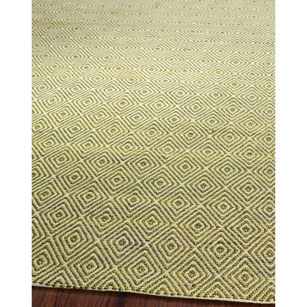 Ivory and Green Geometric Handwoven Synthetic Rug, 8' x 11'