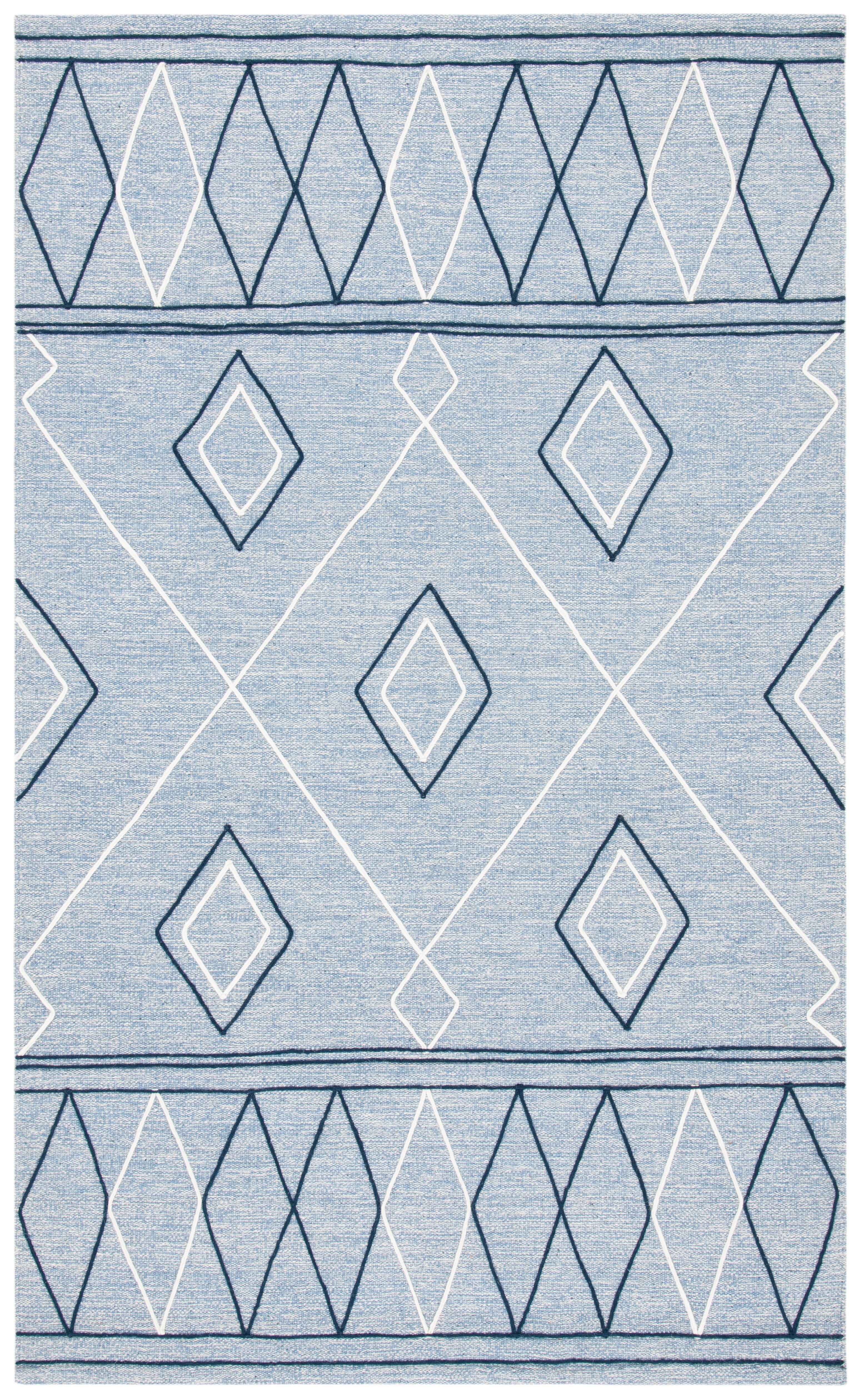 Handmade Light Blue Wool Striped Flat Woven Rug