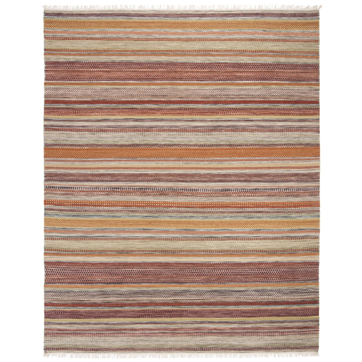 Ivory and Multicolor Striped Wool 9' x 12' Flatweave Area Rug