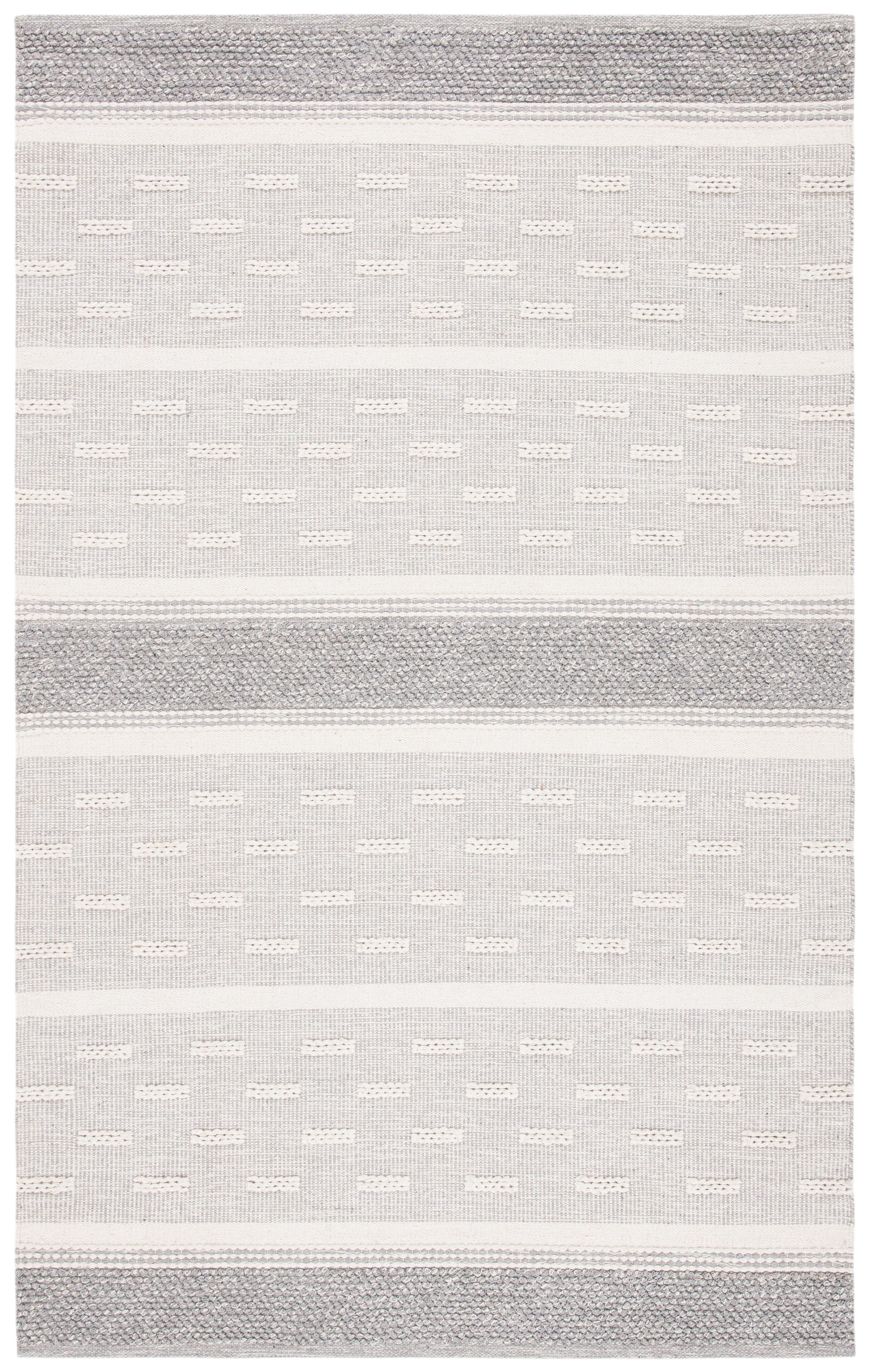 Ivory and Gray Striped Wool Cotton 9' x 12' Area Rug