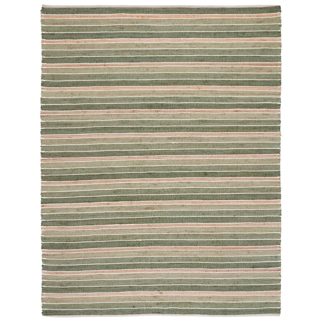 Handwoven Green and Natural Stripe Wool Rug - 5' x 8'