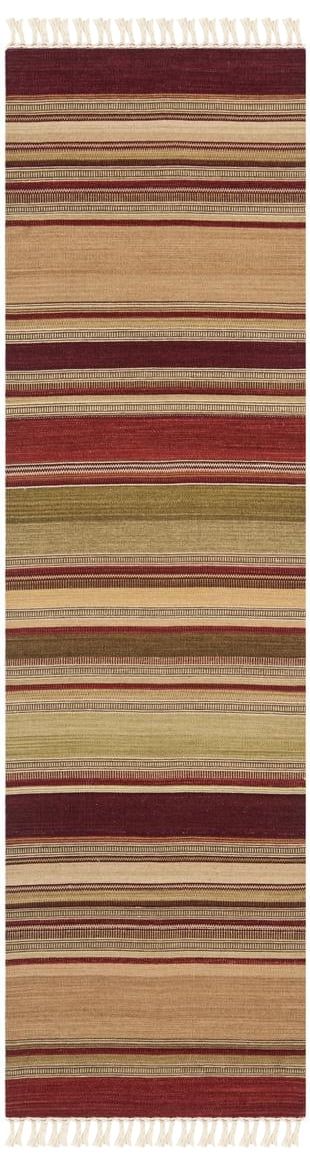 Handwoven Red and Multicolor Wool Striped Runner Rug