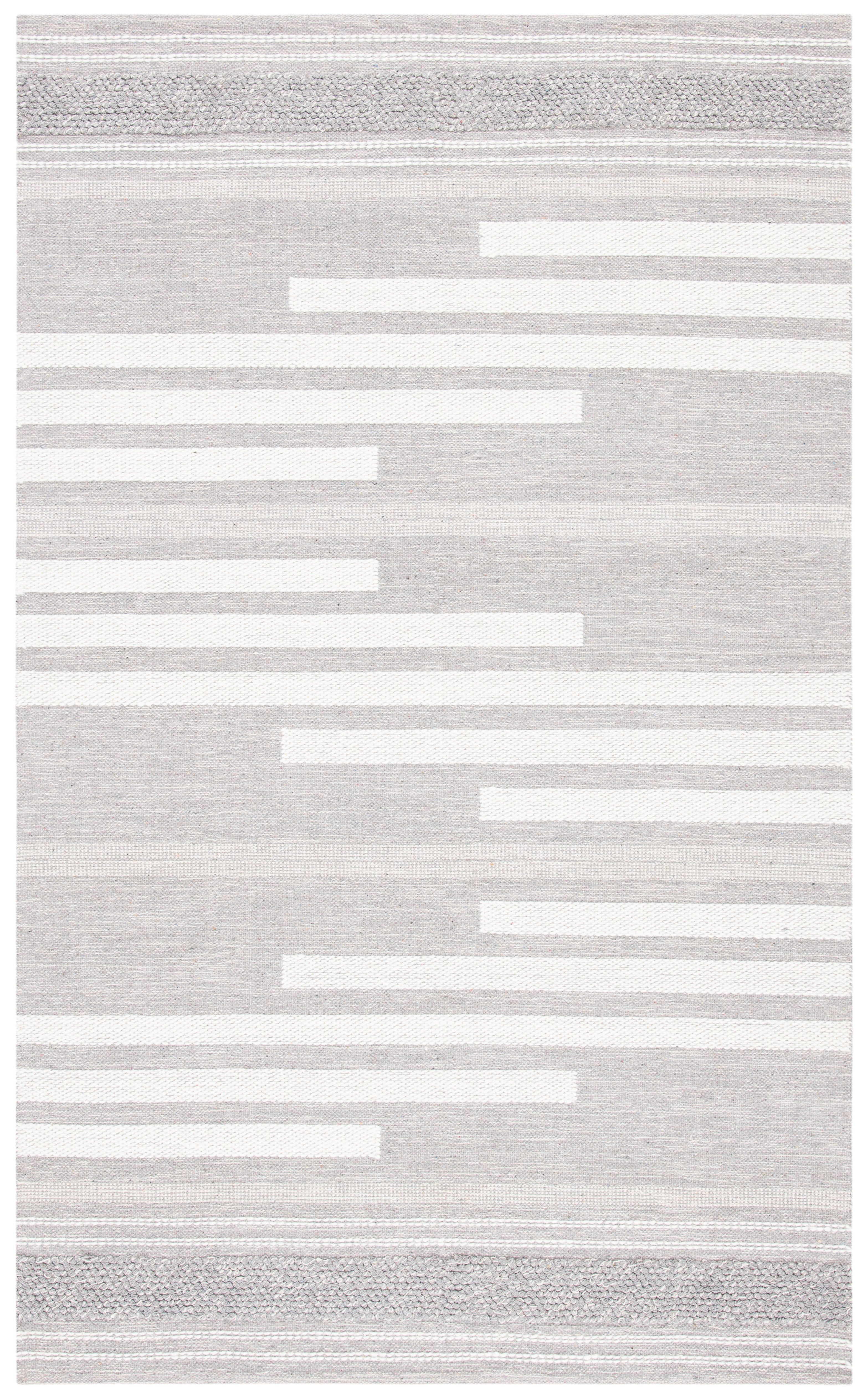 Gray and White Striped Kilim Wool 9' x 12' Area Rug