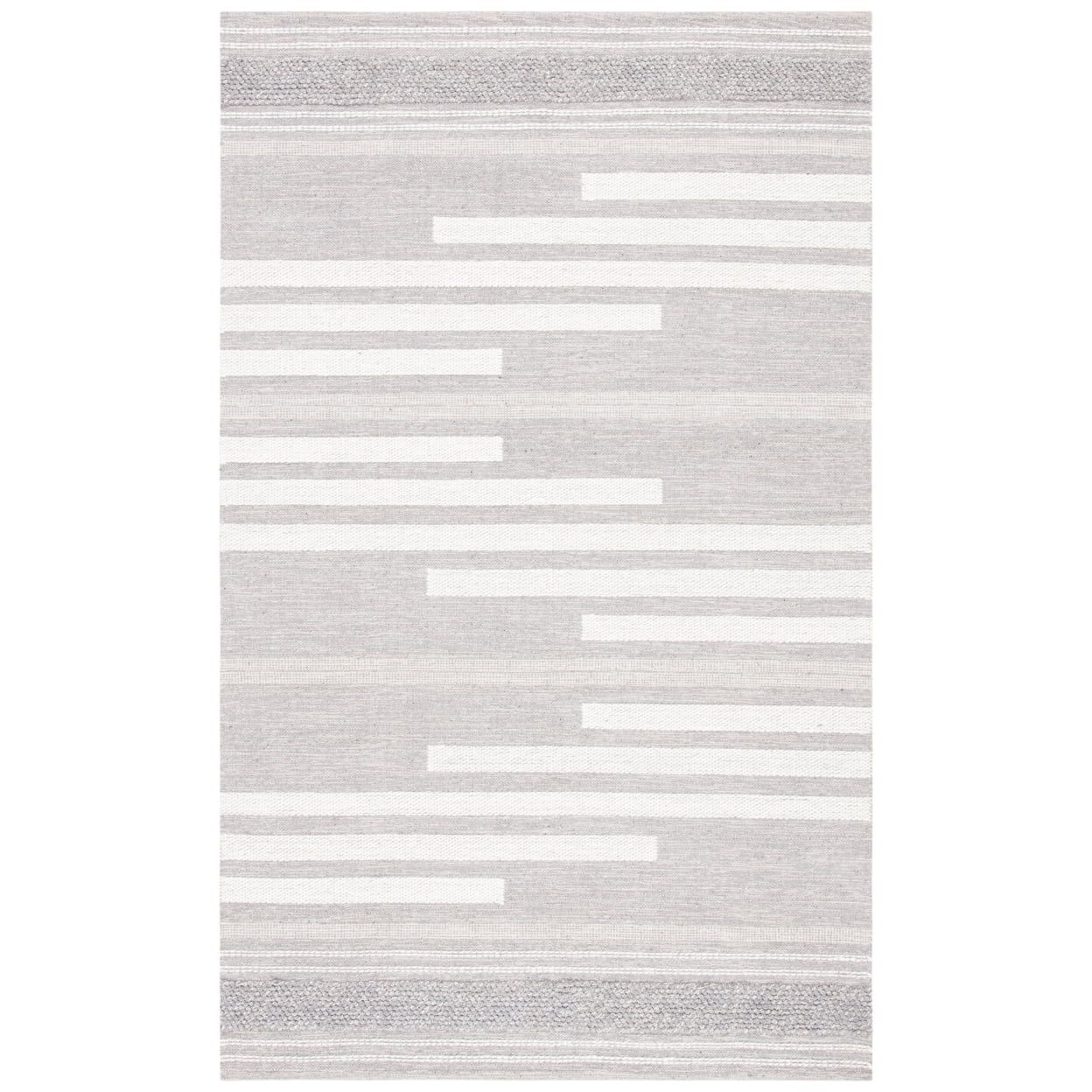 Gray and White Striped Kilim Wool 9' x 12' Area Rug