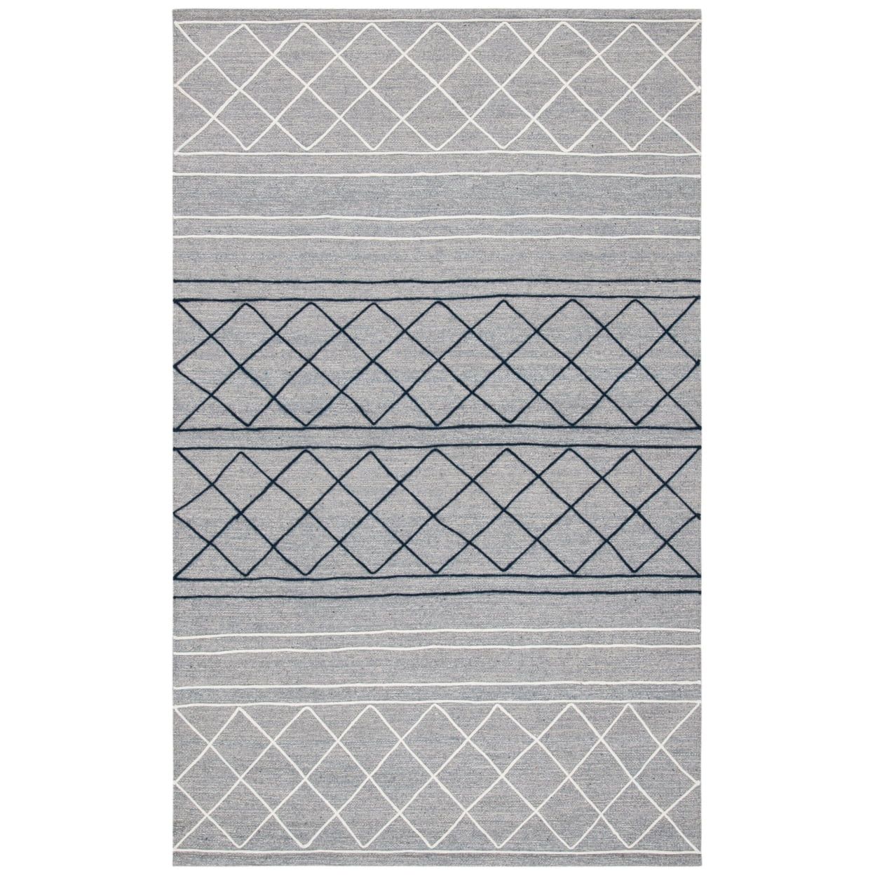 Gray and White Striped Kilim Wool Area Rug 4' x 6'