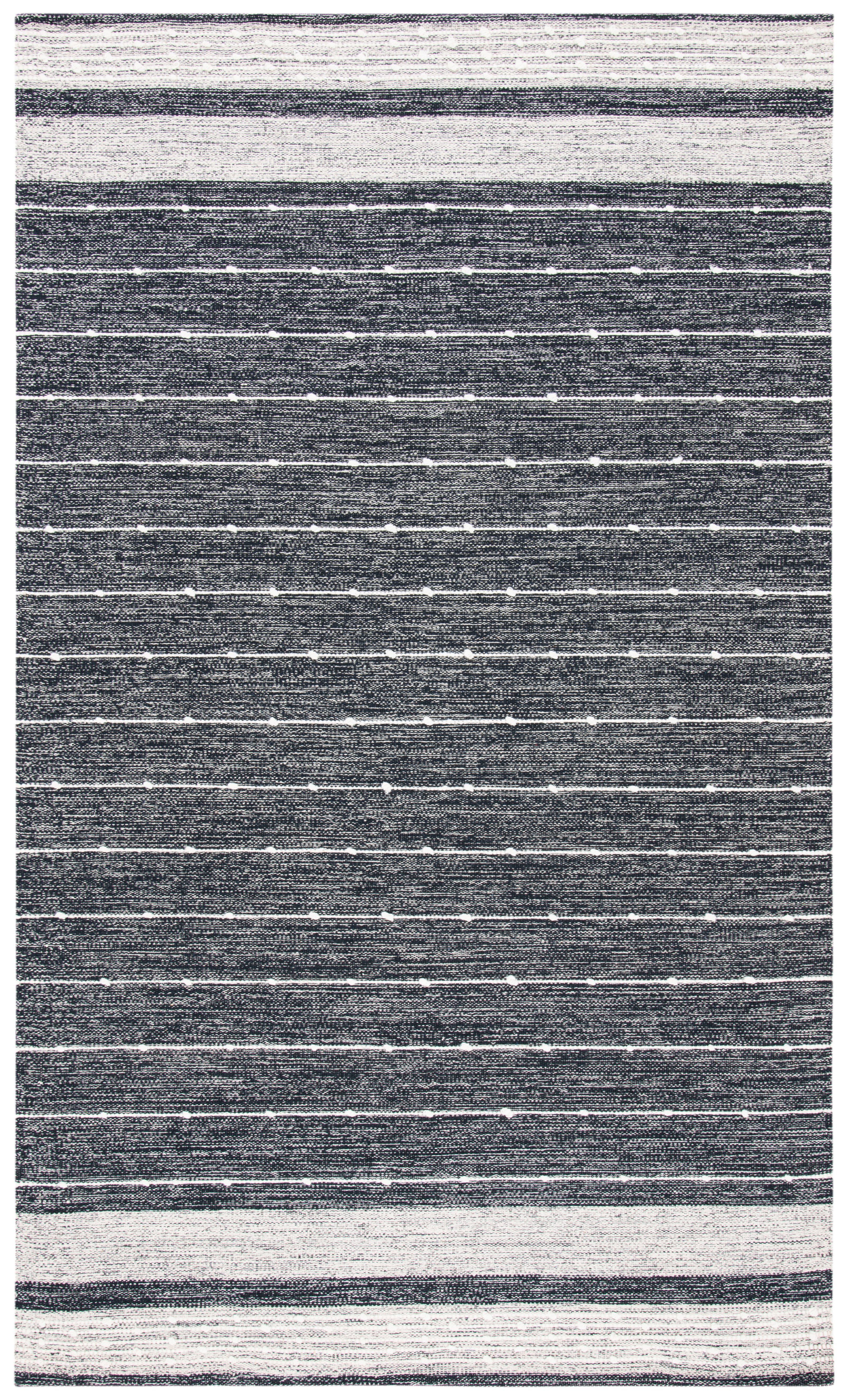 Black and Ivory Striped 4' x 6' Wool Cotton Rug