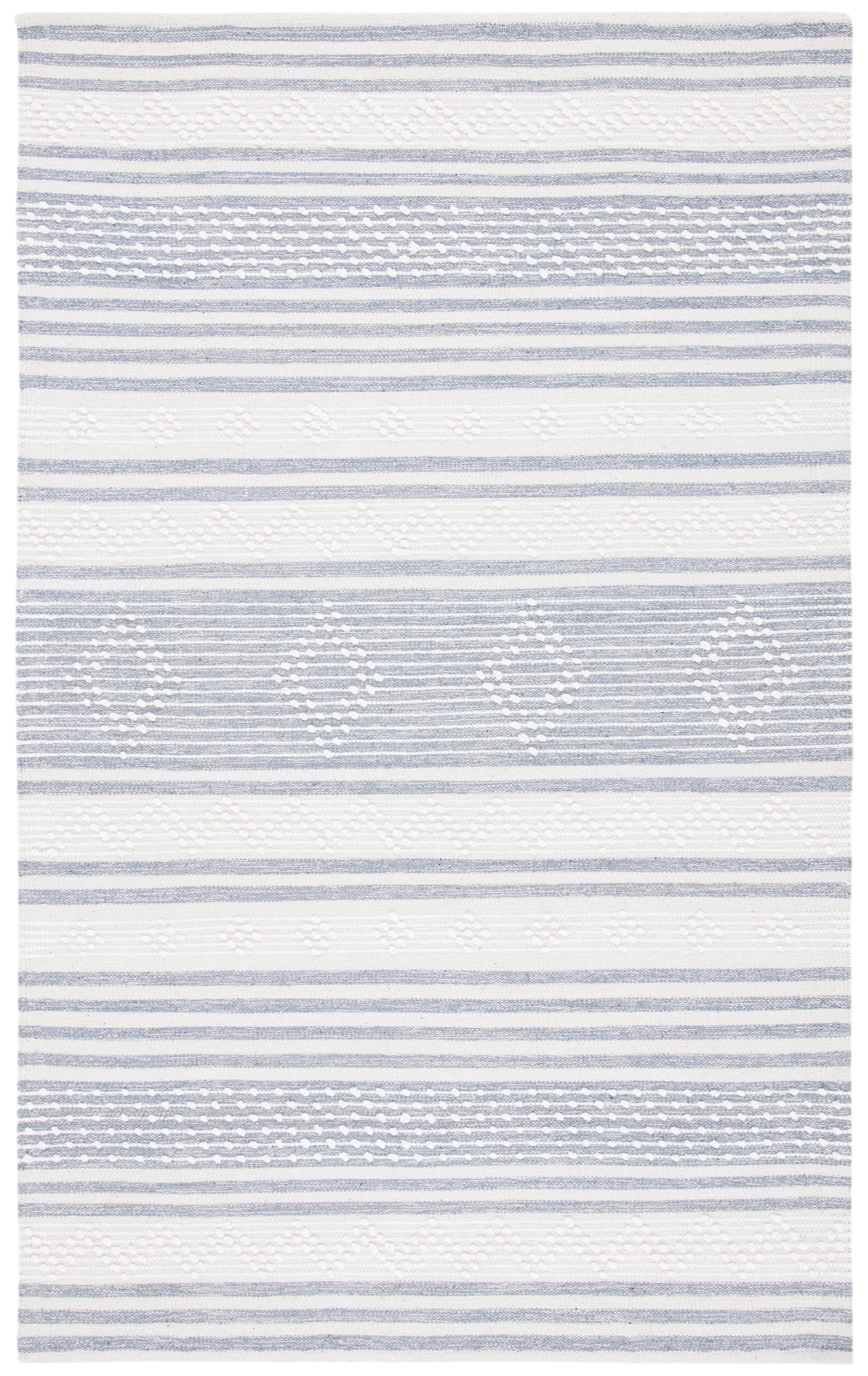 Ivory and Silver Striped Wool Cotton 9' x 12' Rug