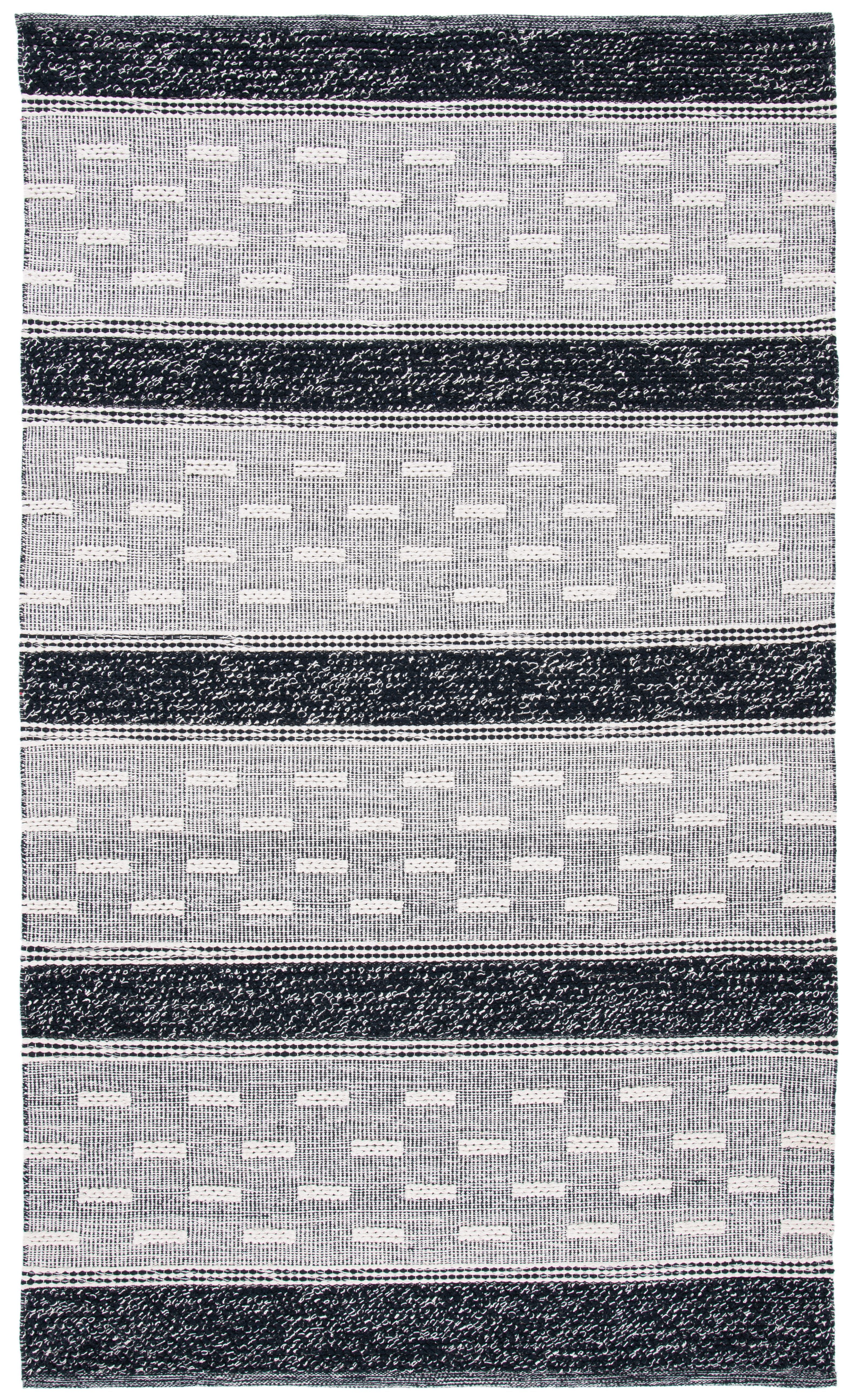 Black and Ivory Striped Wool Cotton 9' x 12' Rug