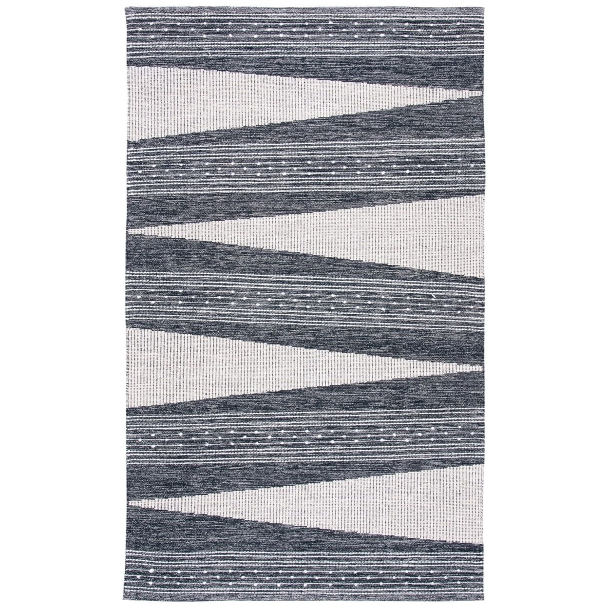 Black and Ivory Striped Wool Cotton 9' x 12' Kilim Rug