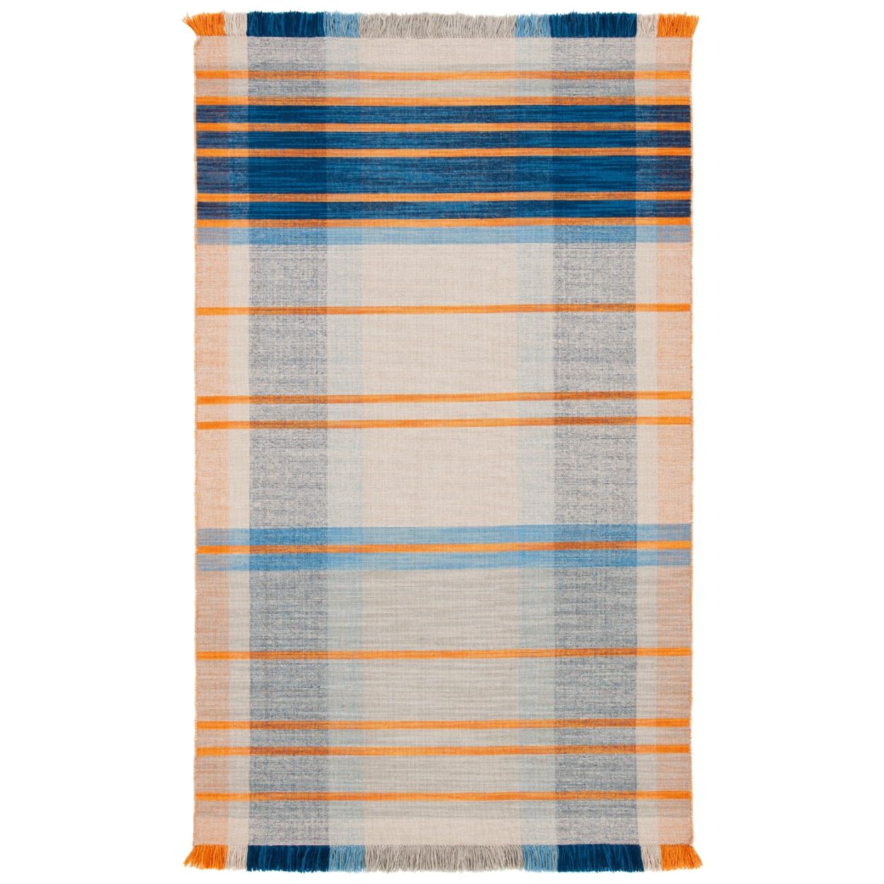 Handwoven Blue and Beige Striped Wool Rug, 3' x 5'