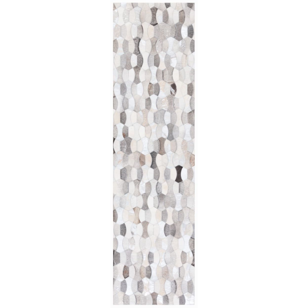 Ivory Geometric Hand-Stitched Cowhide Fur 27" Rug